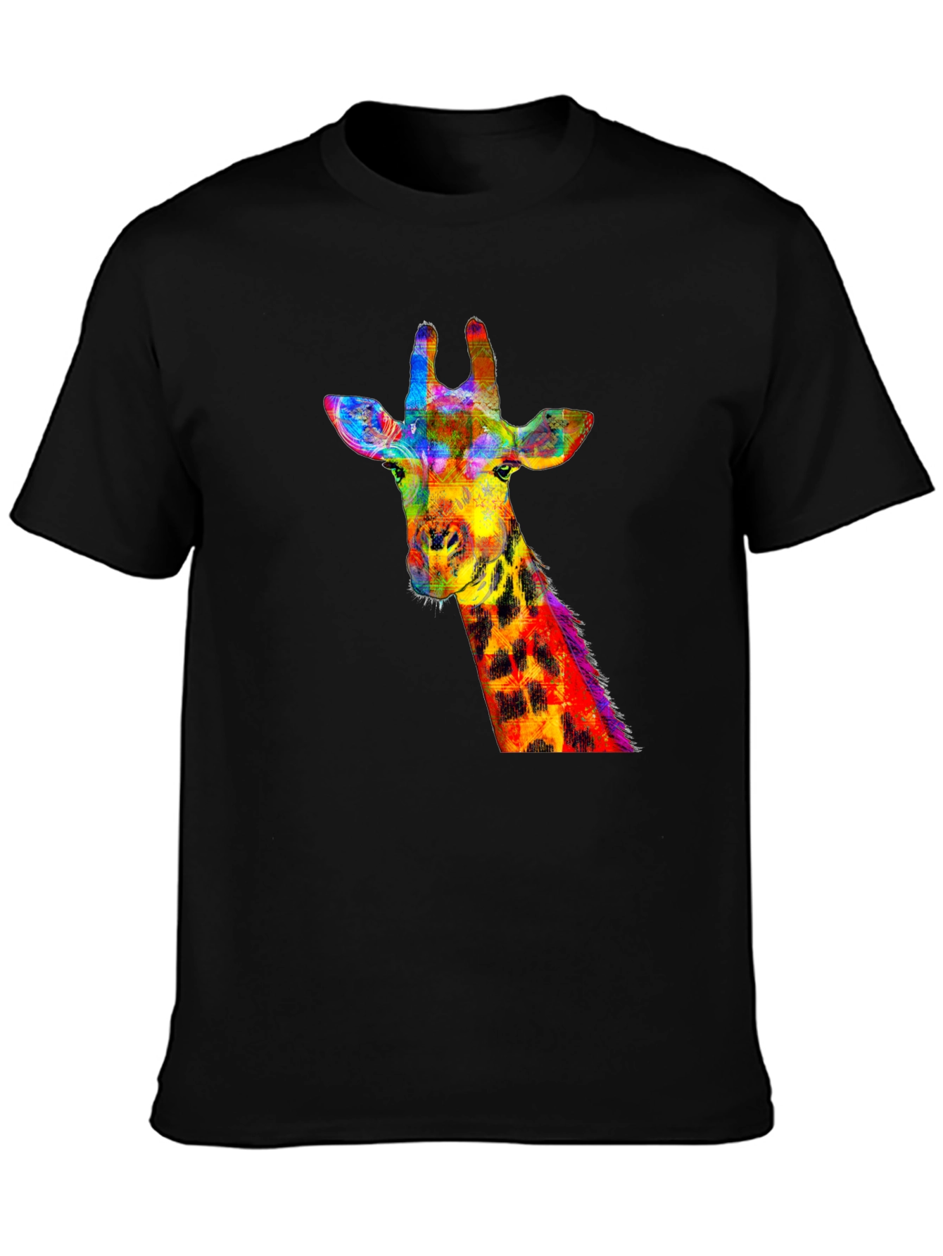Vibrant Giraffe Graphic Tee - Stylish Black T-Shirt