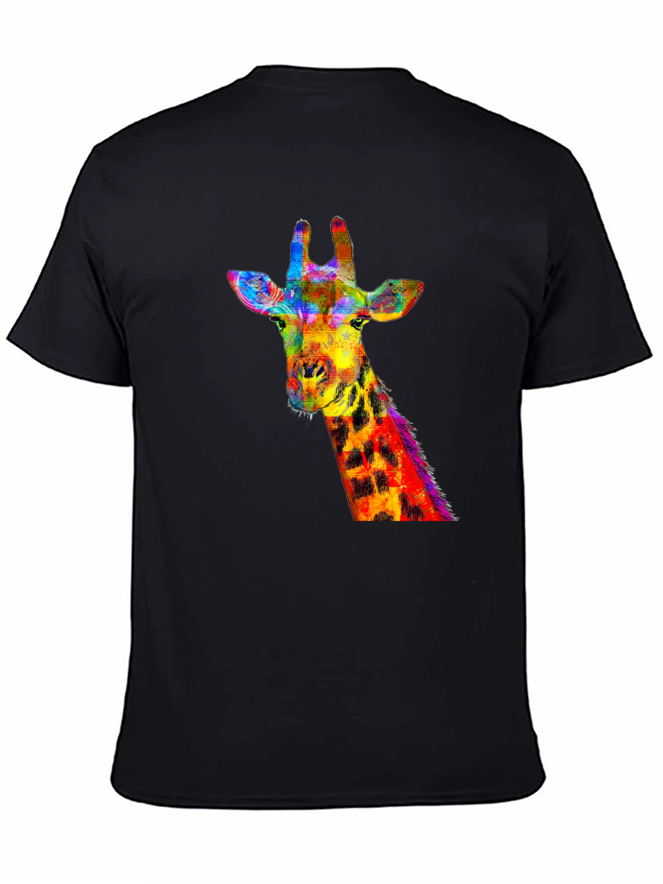 Vibrant Giraffe Graphic Tee - Stylish Black T-Shirt