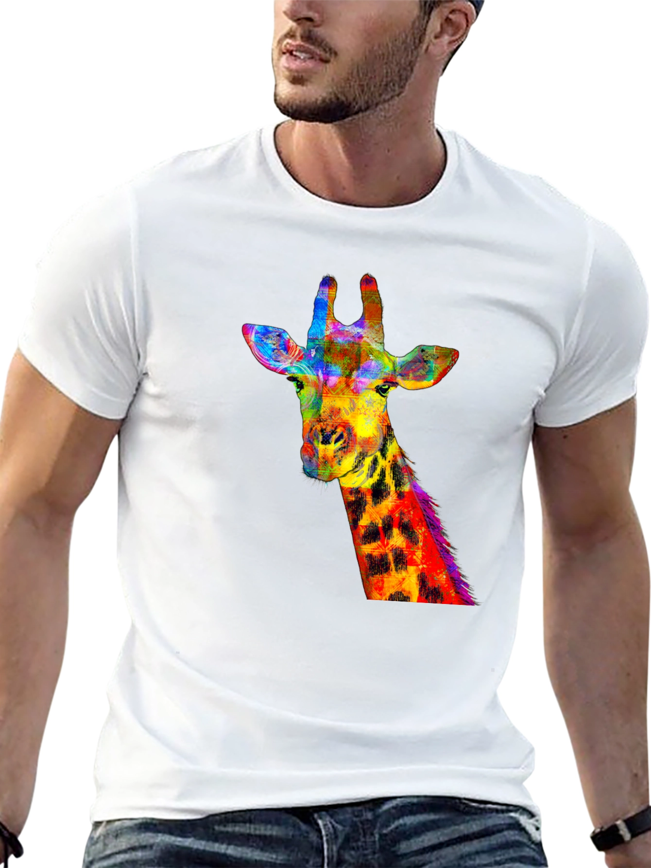 Vibrant Giraffe Graphic Tee - Stylish Black T-Shirt