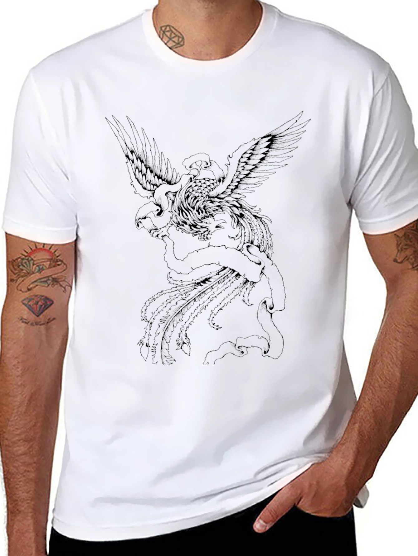 Mens Black Graphic Tee - Phoenix Design
