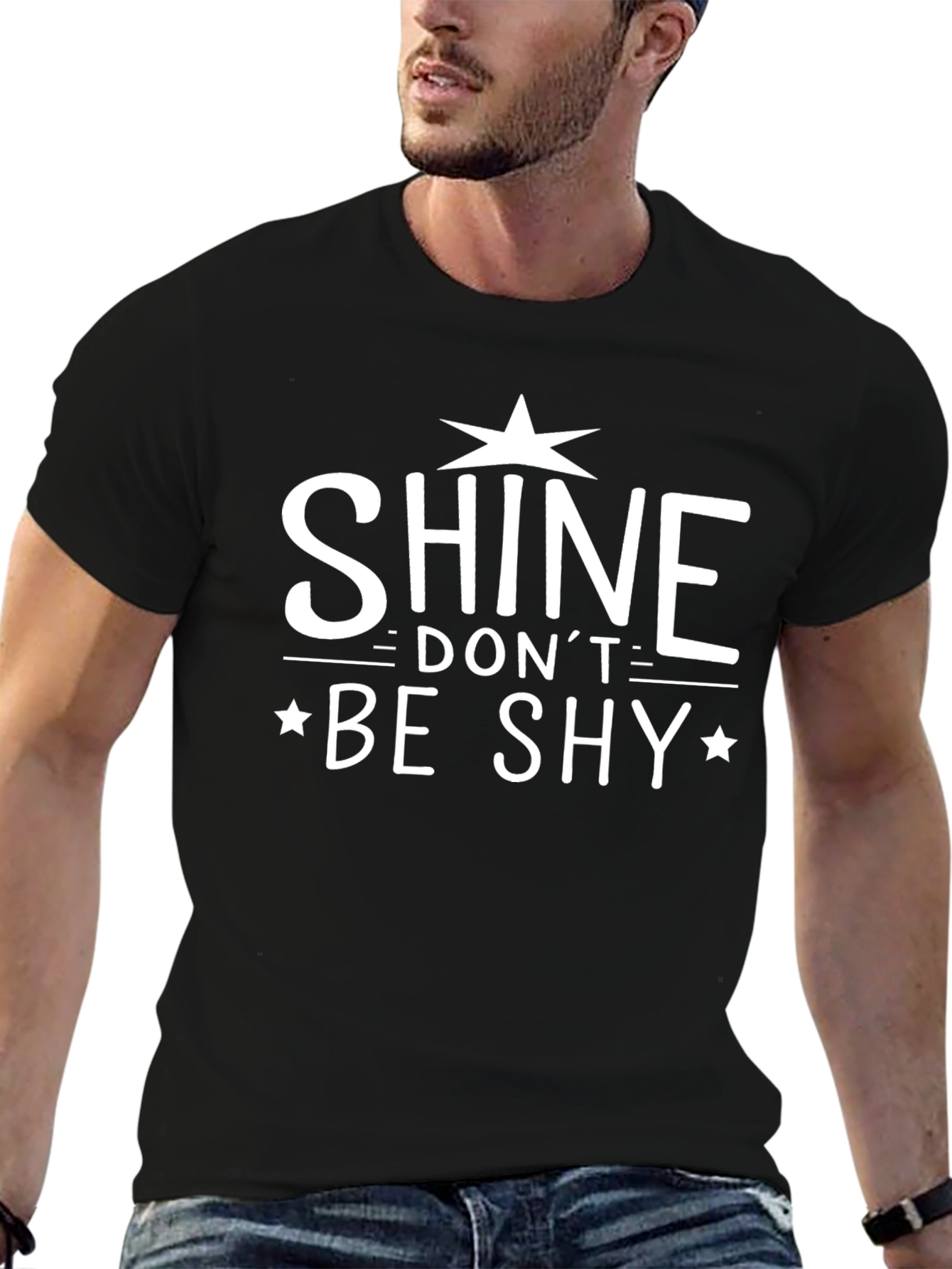 Shine Dont Be Shy Graphic Print Black T-Shirt