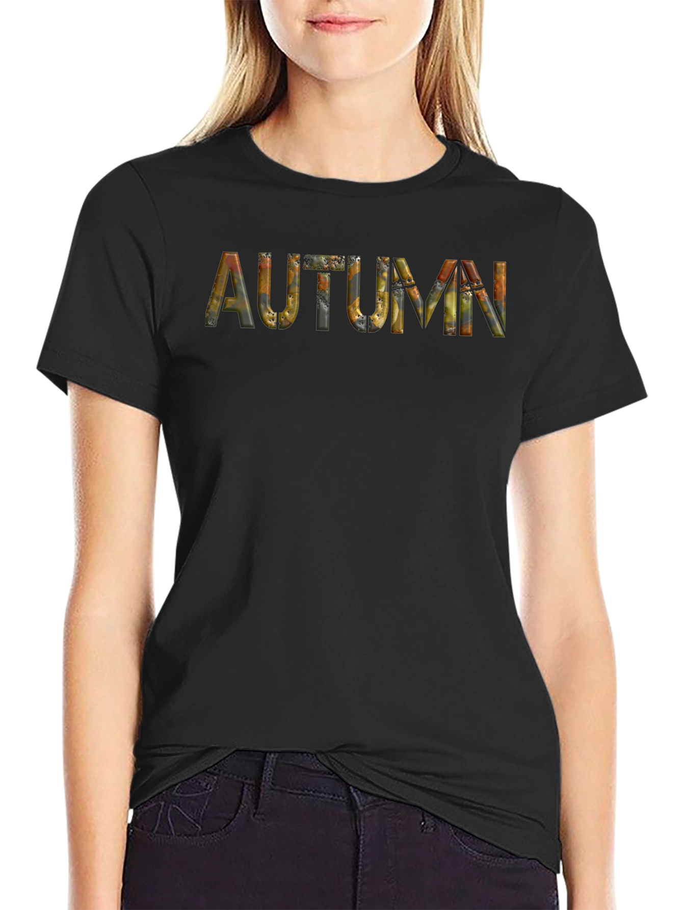 Autumn Leaves Graphic Black T-Shirt