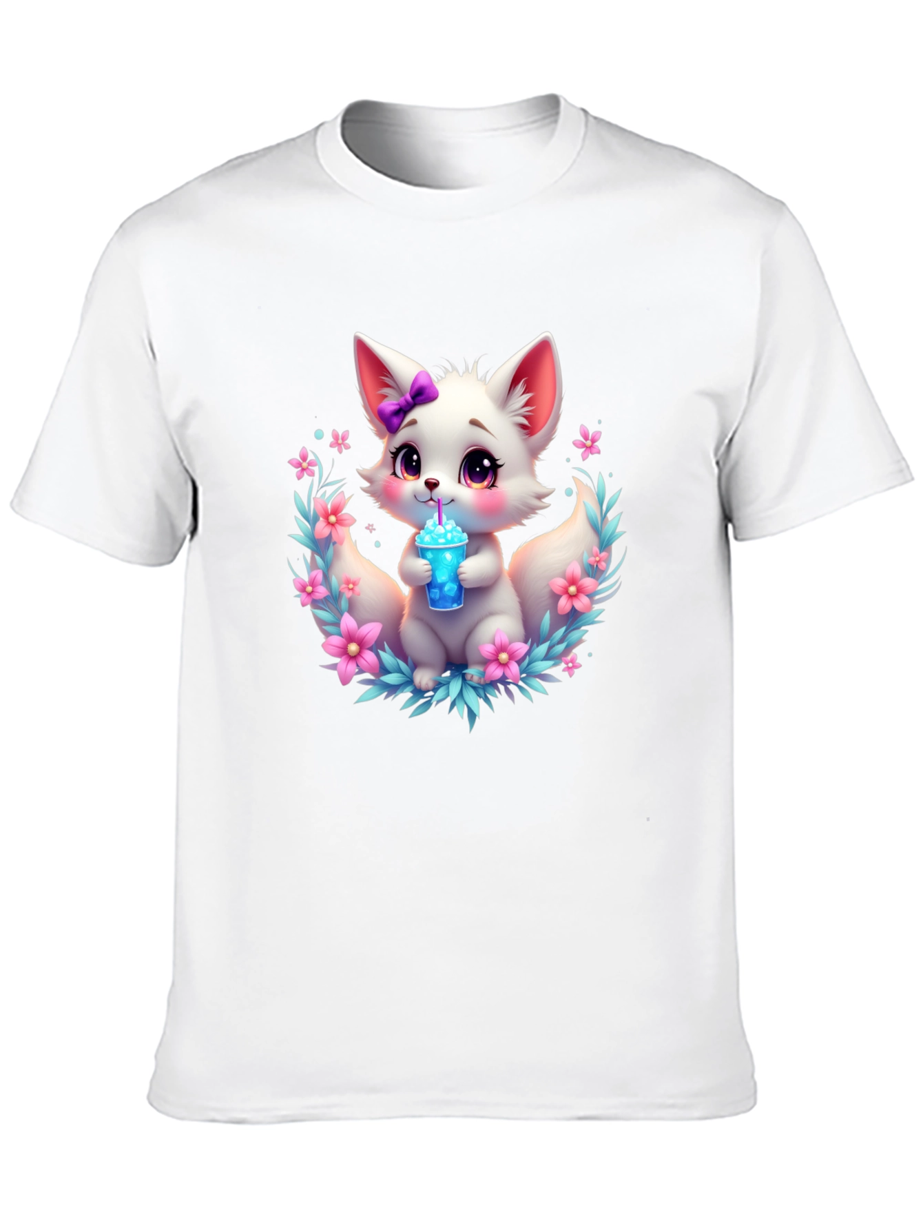 Cute Fox Graphic Tee - Black Cotton T-Shirt