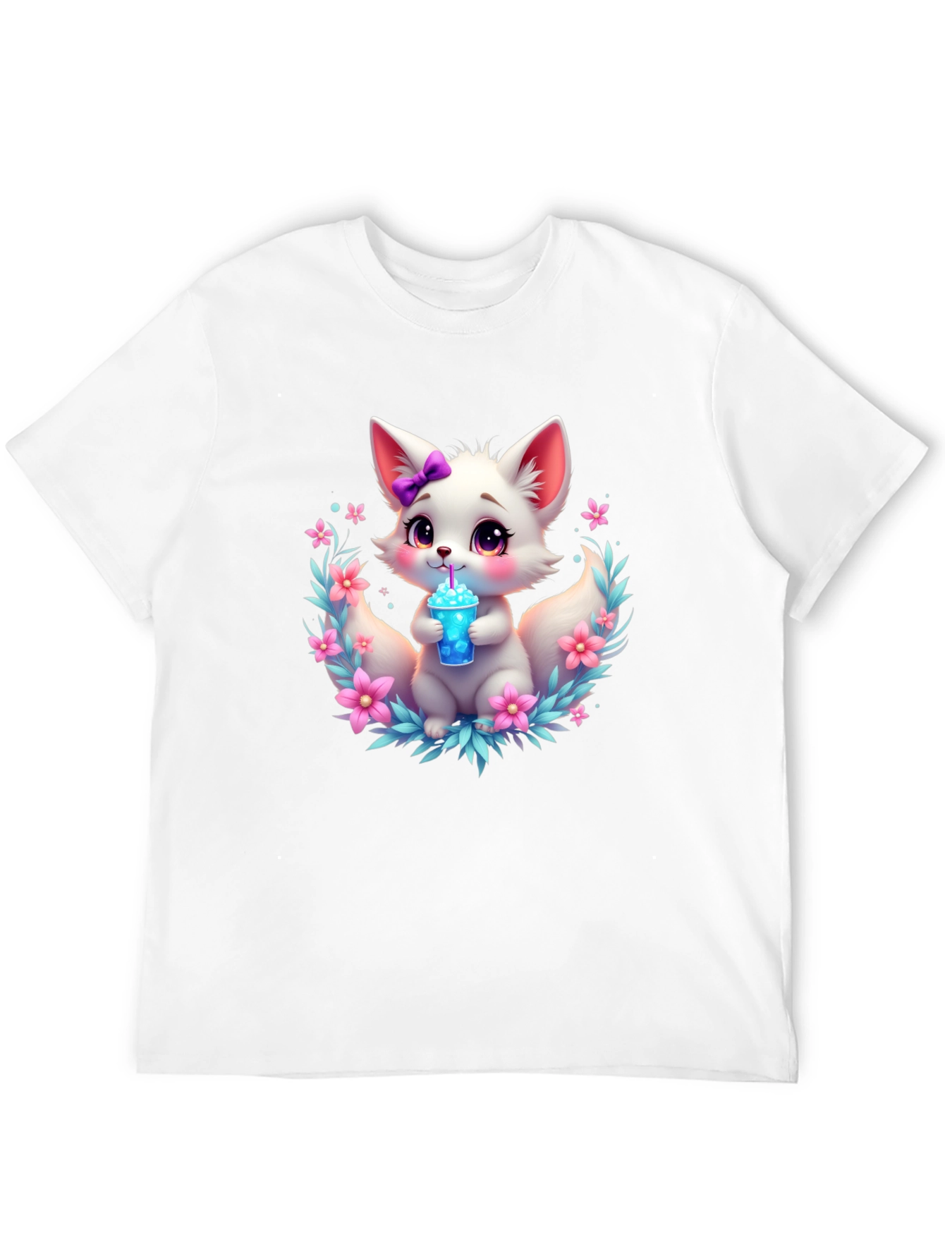 Cute Fox Graphic Tee - Black Cotton T-Shirt