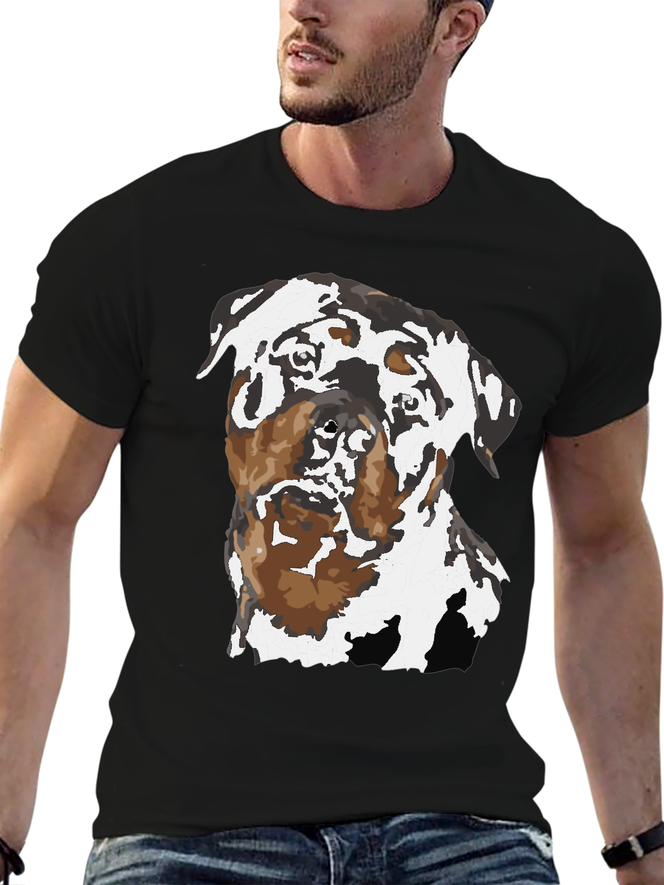 Rottweiler Graphic Tee - Black Cotton Blend Shirt