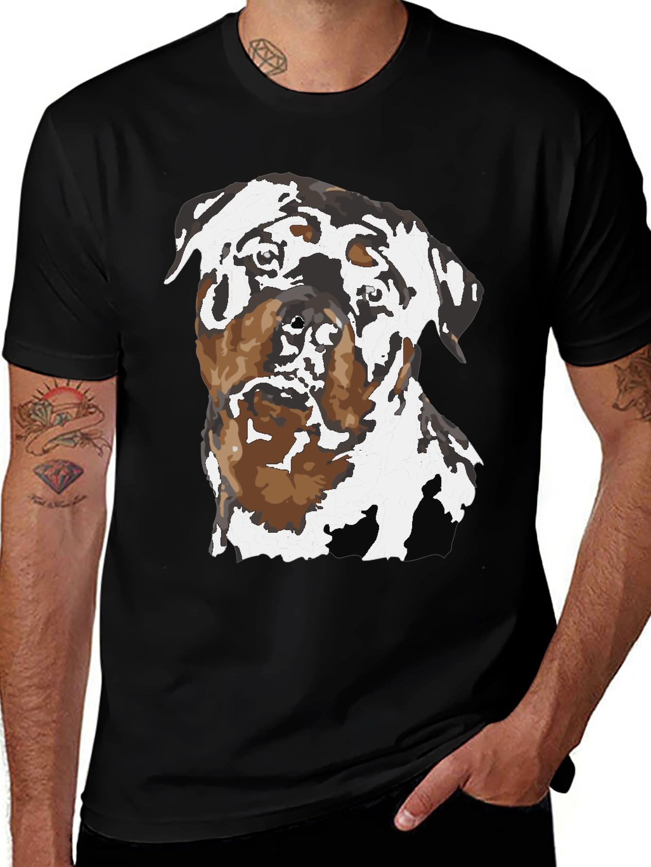 Rottweiler Graphic Tee - Black Cotton Blend Shirt