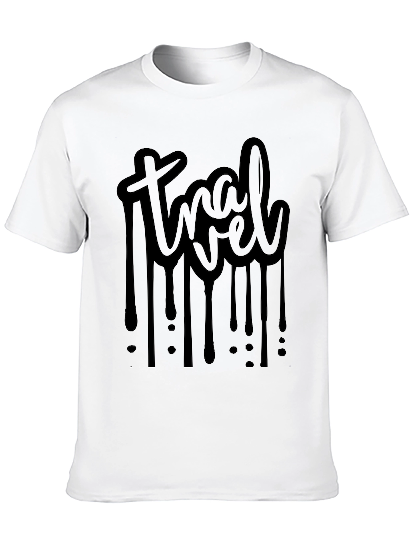 Travel Drip Graphic Tee - Black Cotton Casual Shirt