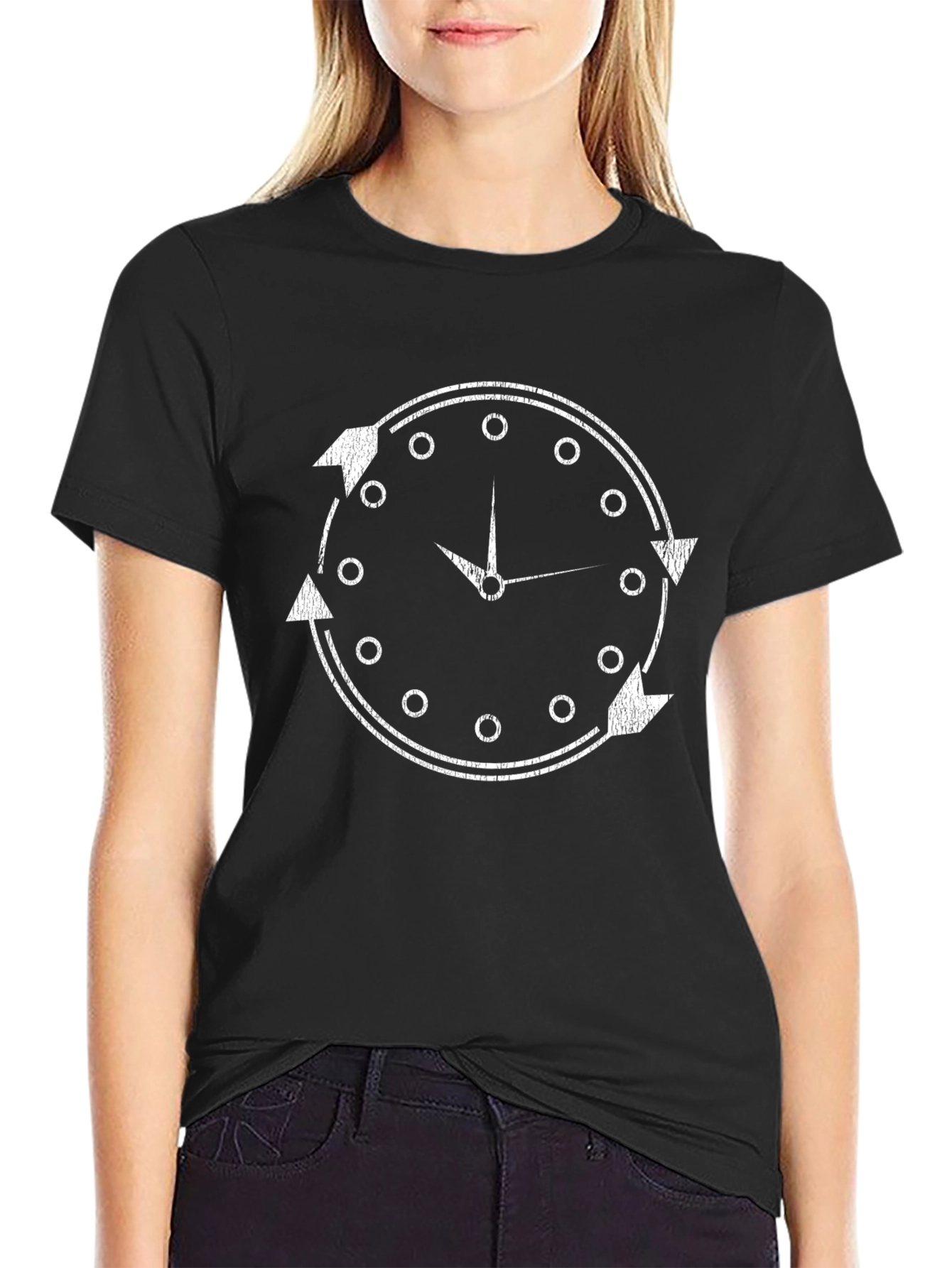 Circular Time Arrow Tee - Stylish Black Cotton T-Shirt