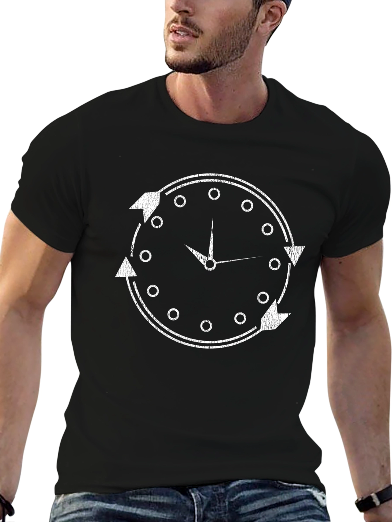 Circular Time Arrow Tee - Stylish Black Cotton T-Shirt