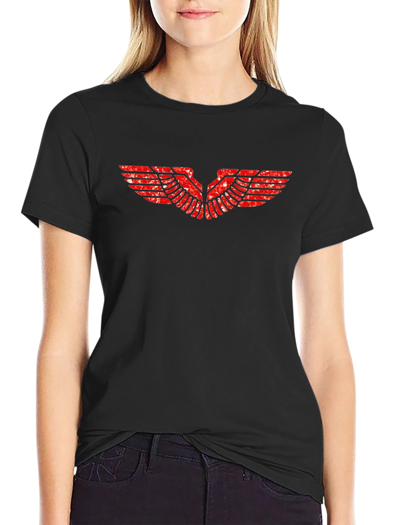 Black Tee with Red Wing Graphic