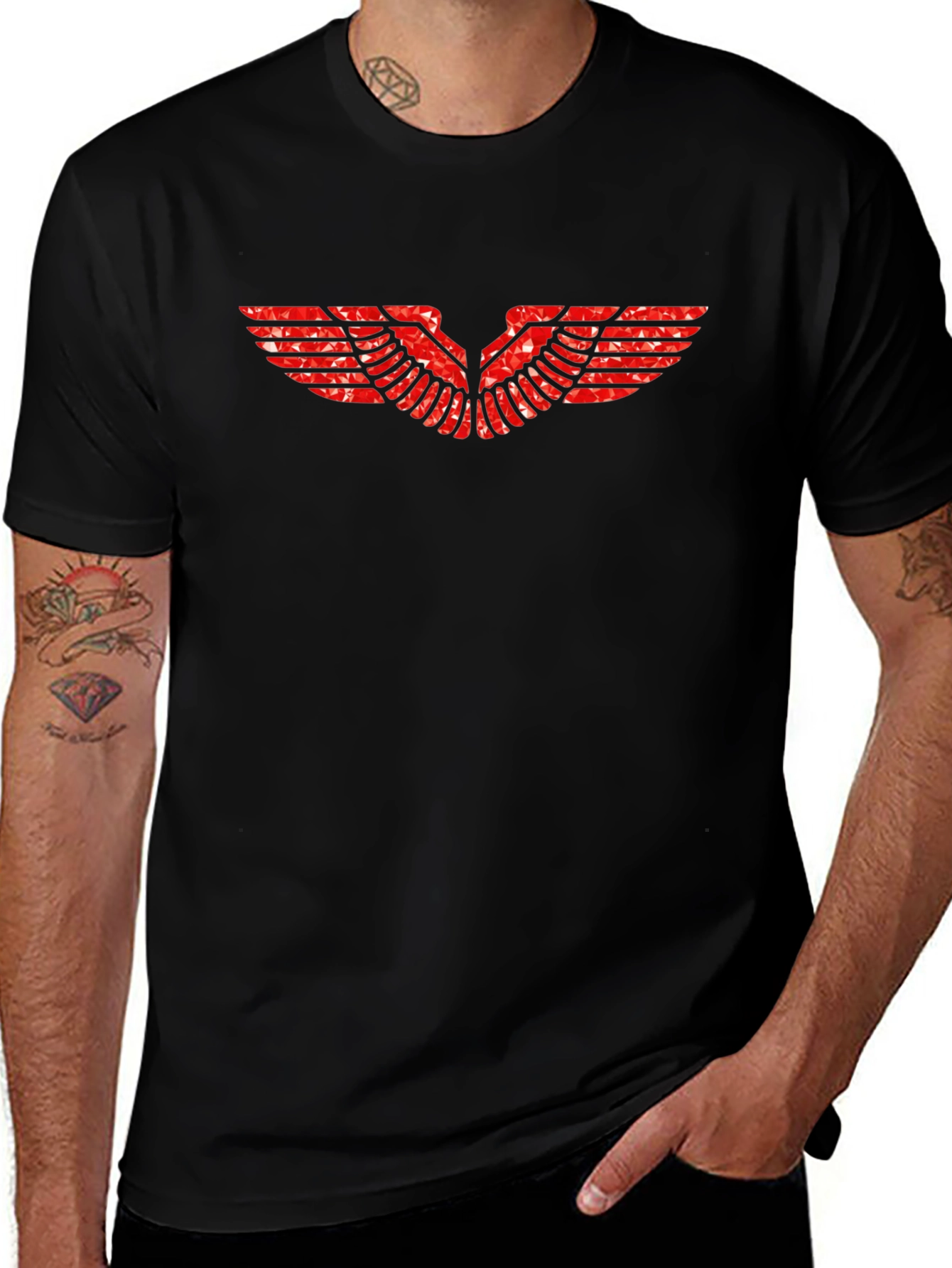 Black Tee with Red Wing Graphic