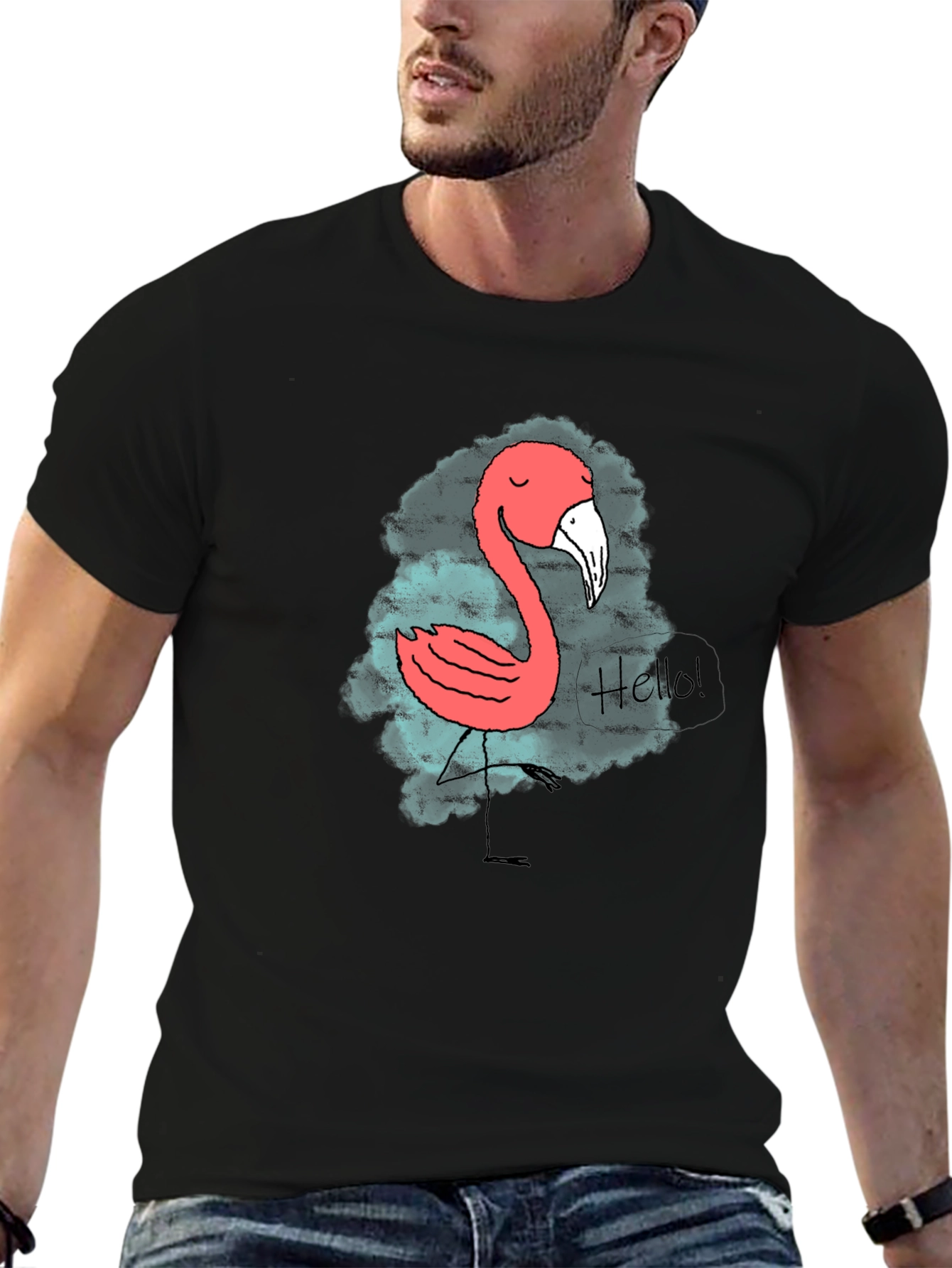 Fun Flamingo Graphic Tee - Black Cotton Shirt