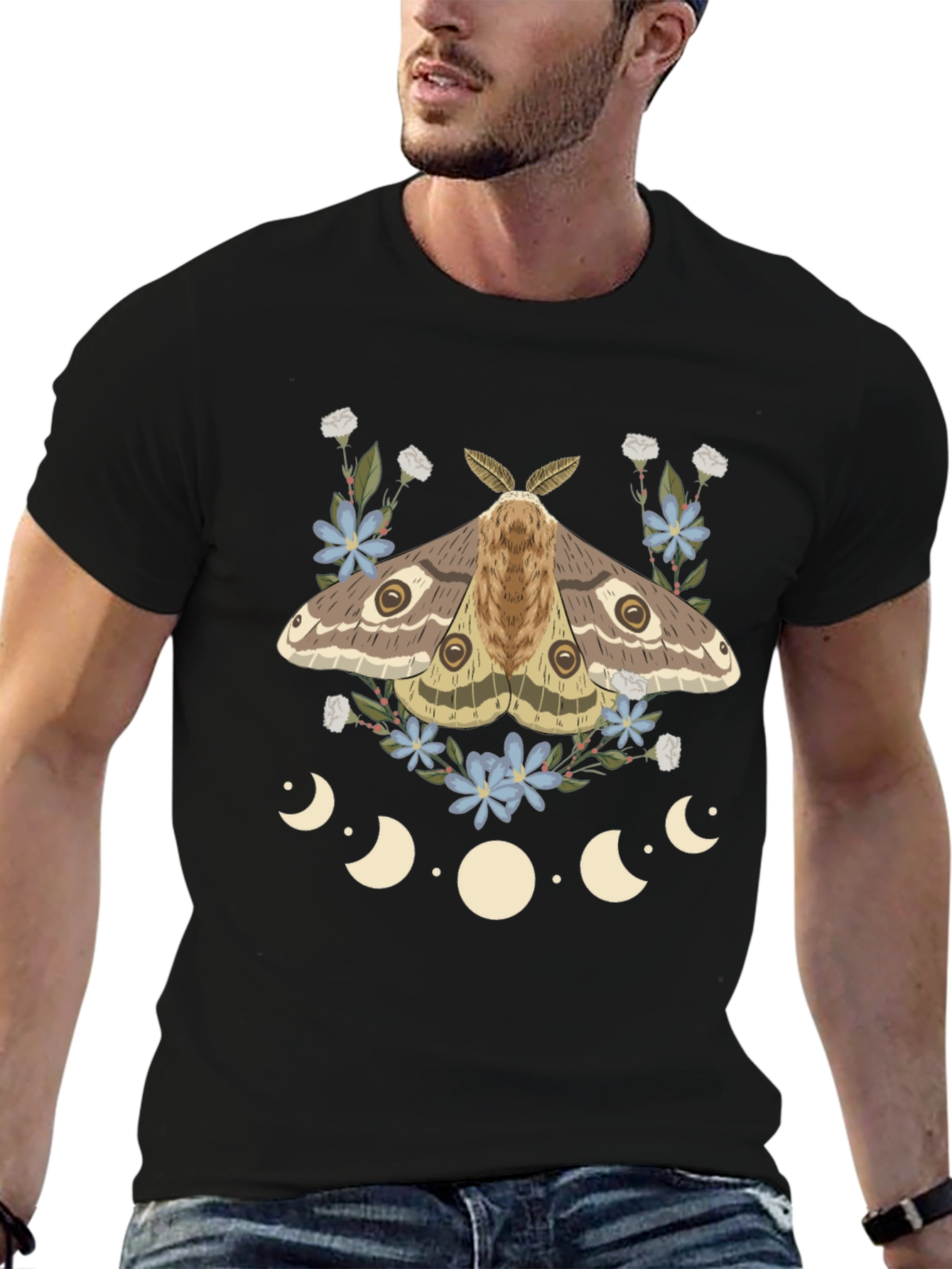 Moth & Moon Phases Graphic Tee - Mystical Design