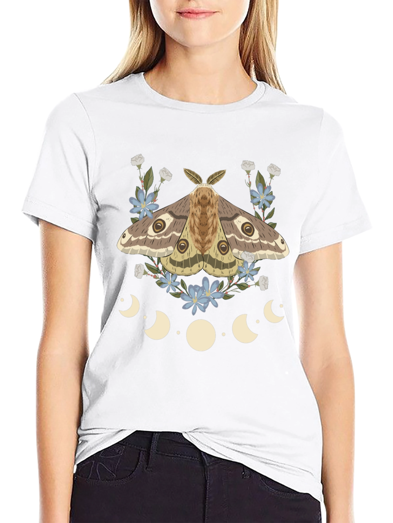Moth & Moon Phases Graphic Tee - Mystical Design
