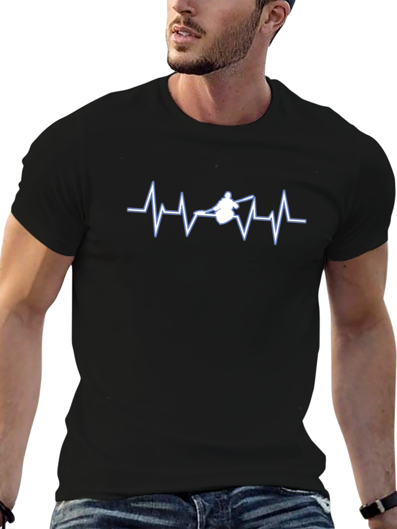 Skier Heartbeat Graphic Tee - Black Cotton T-Shirt