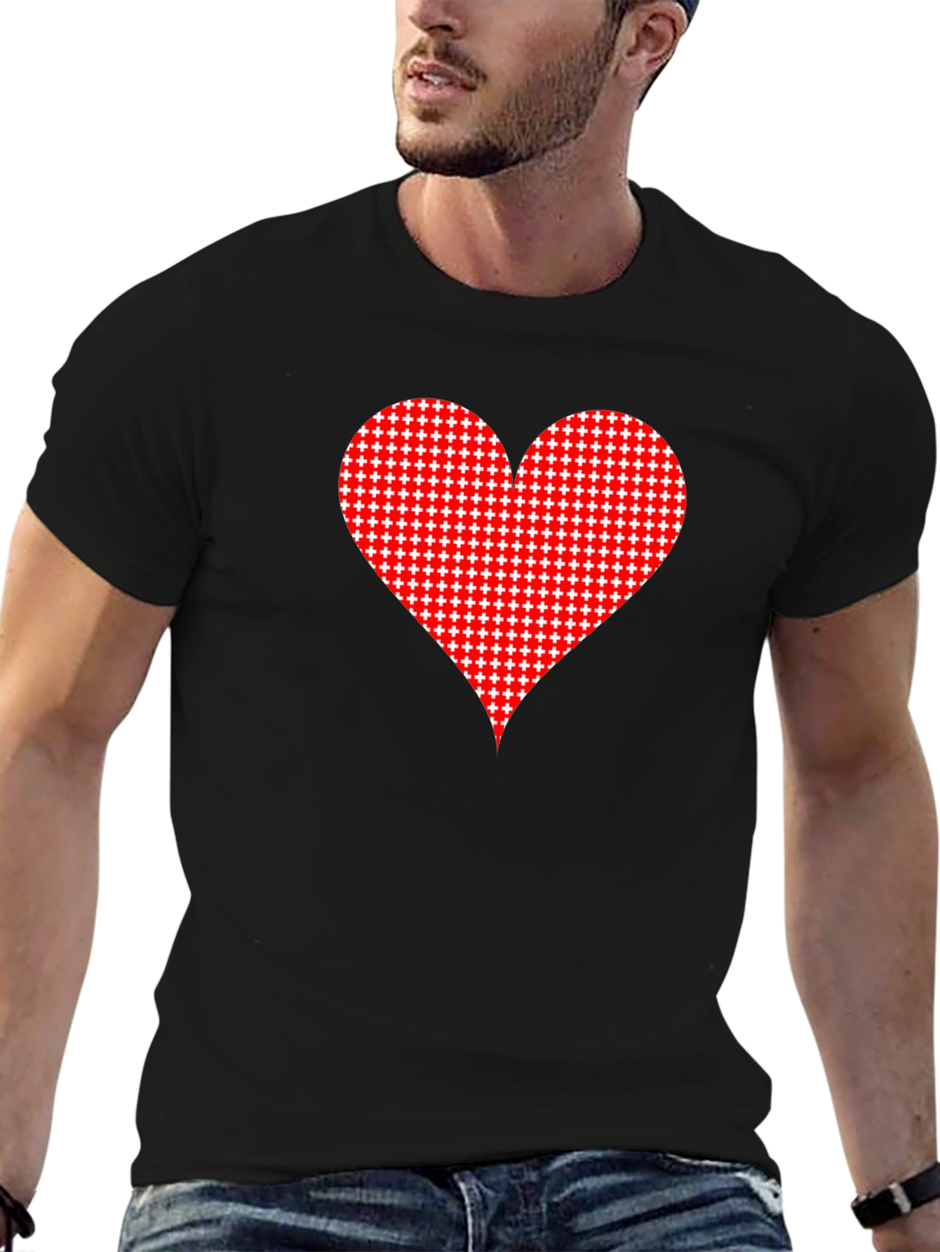 Heart Pattern Black Tee - Stylish Casual Wear