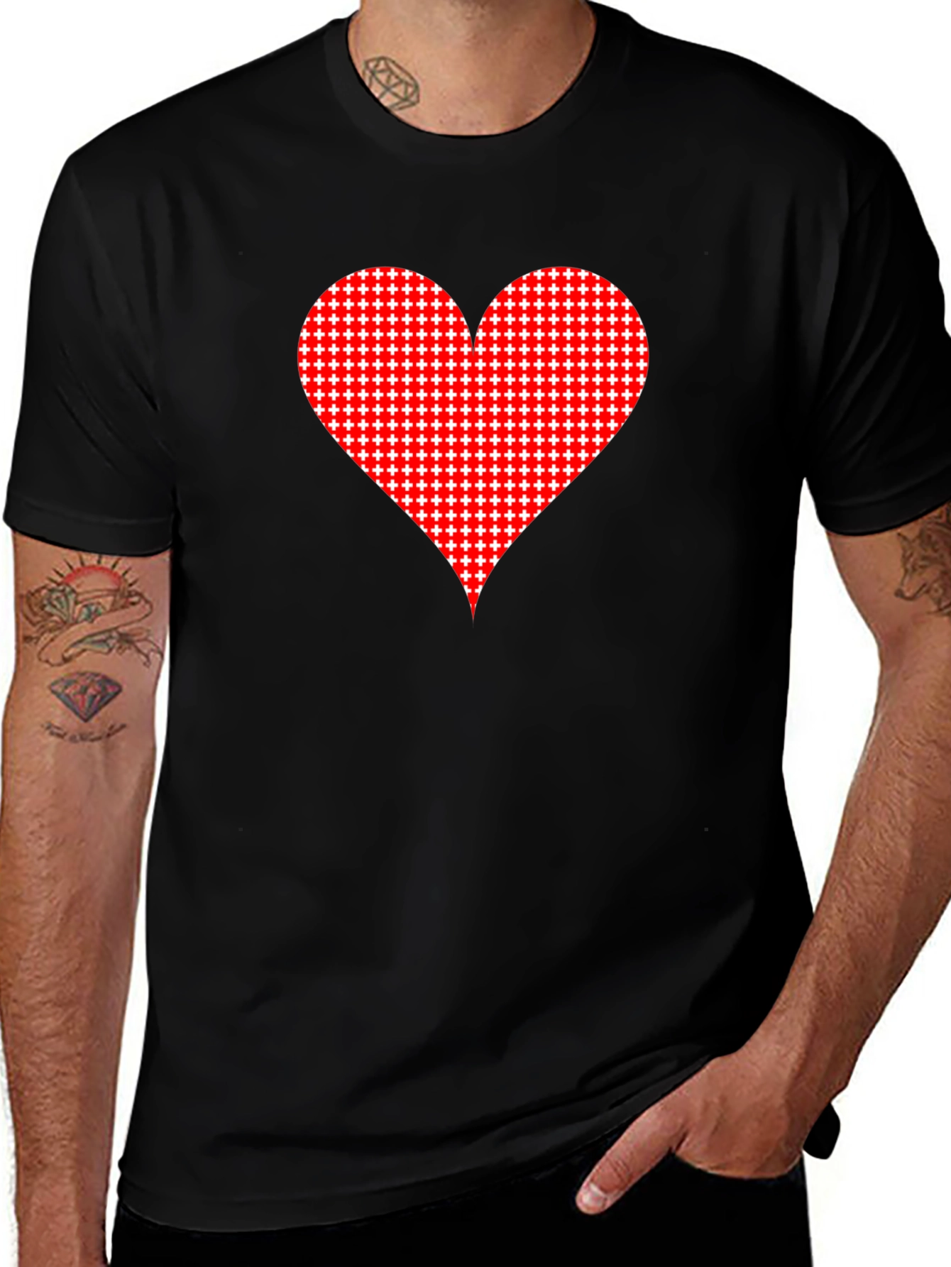 Heart Pattern Black Tee - Stylish Casual Wear