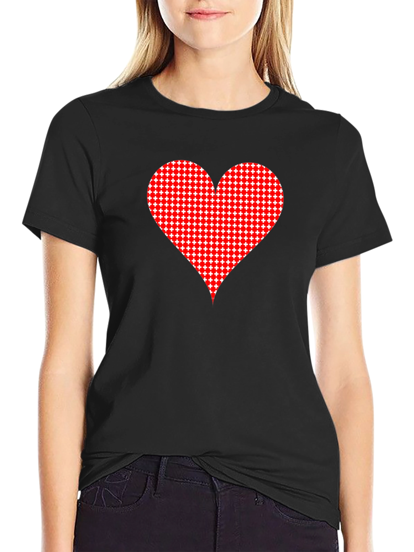 Heart Pattern Black Tee - Stylish Casual Wear