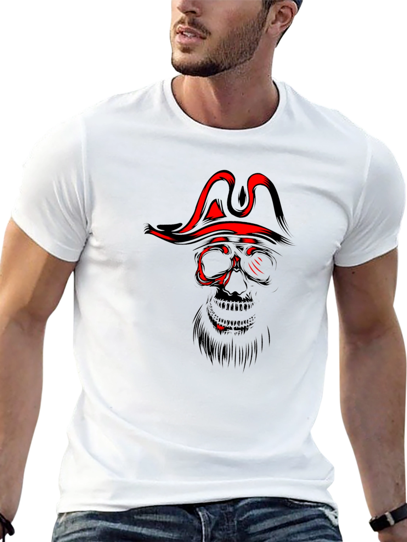 Pirate Skull Graphic T-Shirt - Black Cotton Tee