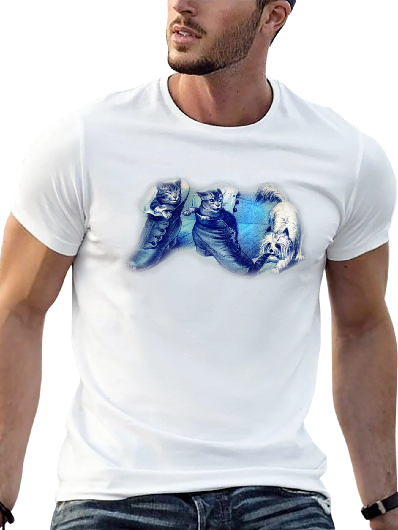Kittens and Puppy T-Shirt - Novelty Graphic Tee