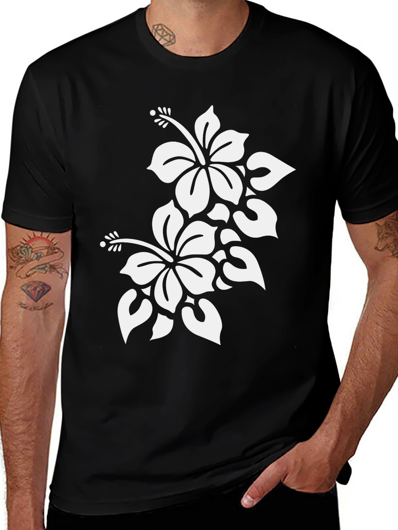 Black Floral Hibiscus T-Shirt