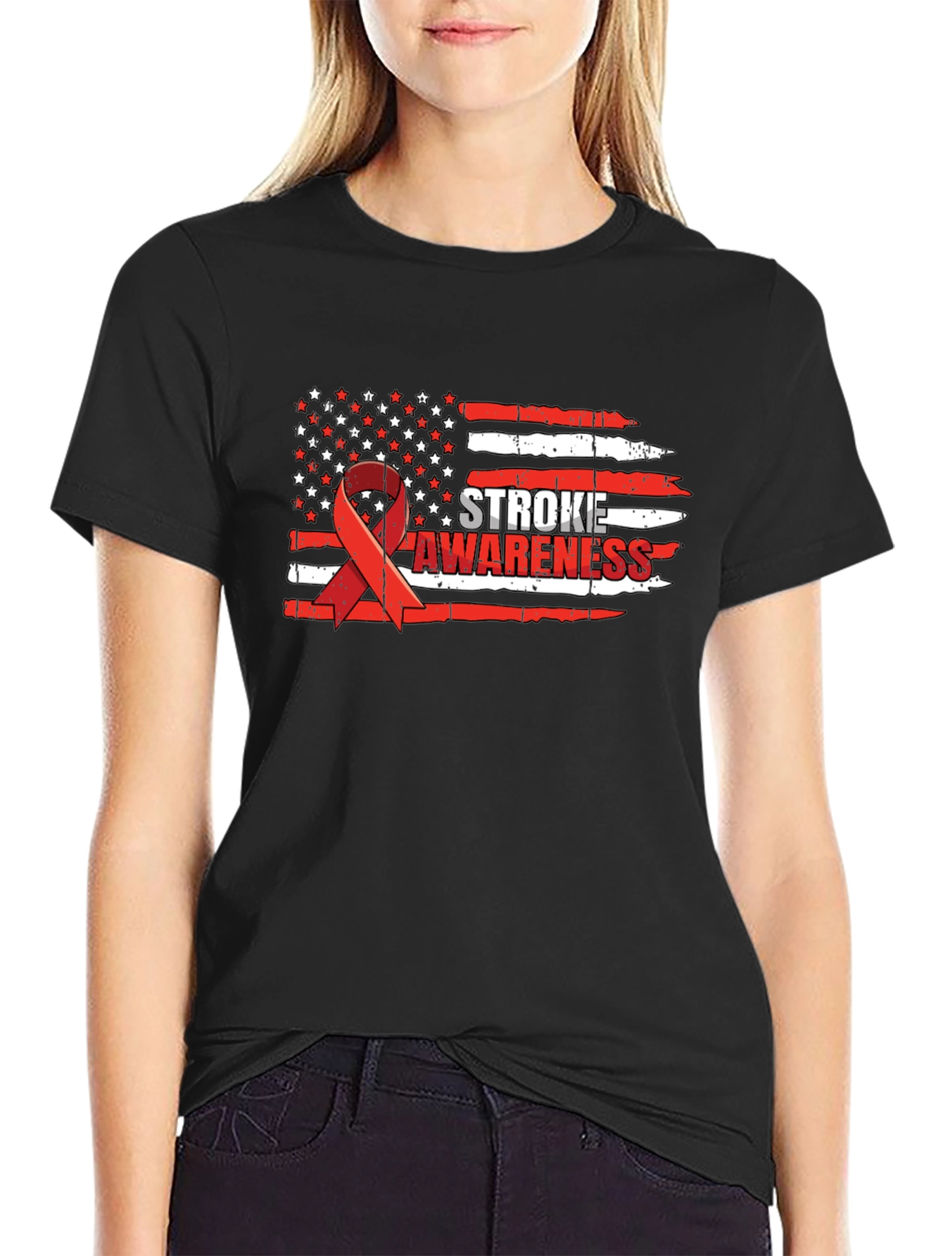 Stroke Awareness American Flag Ribbon T-Shirt