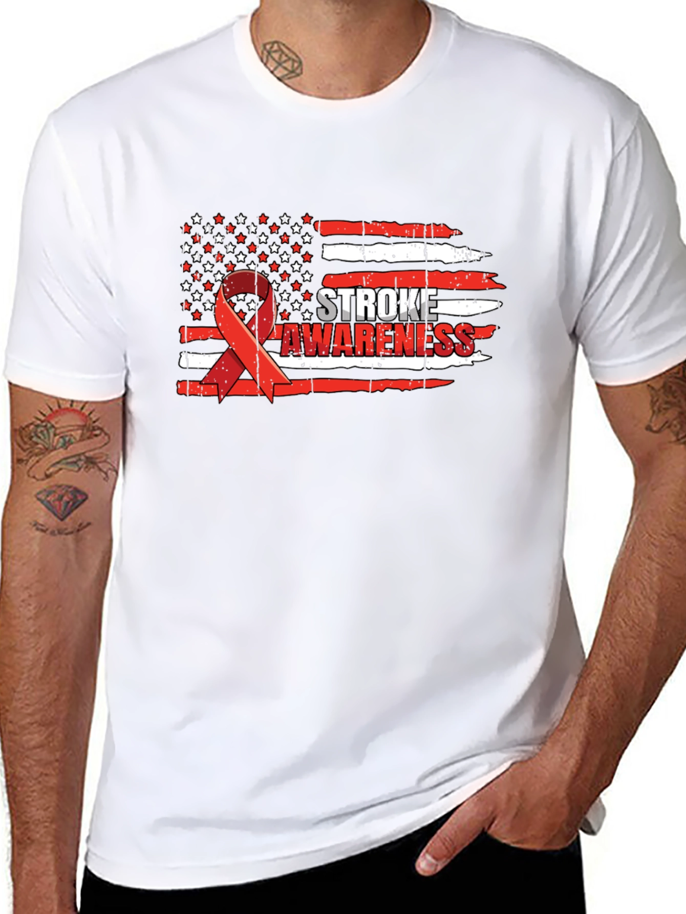 Stroke Awareness American Flag Ribbon T-Shirt