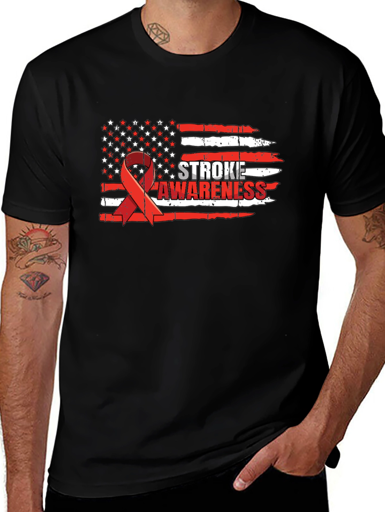 Stroke Awareness American Flag Ribbon T-Shirt