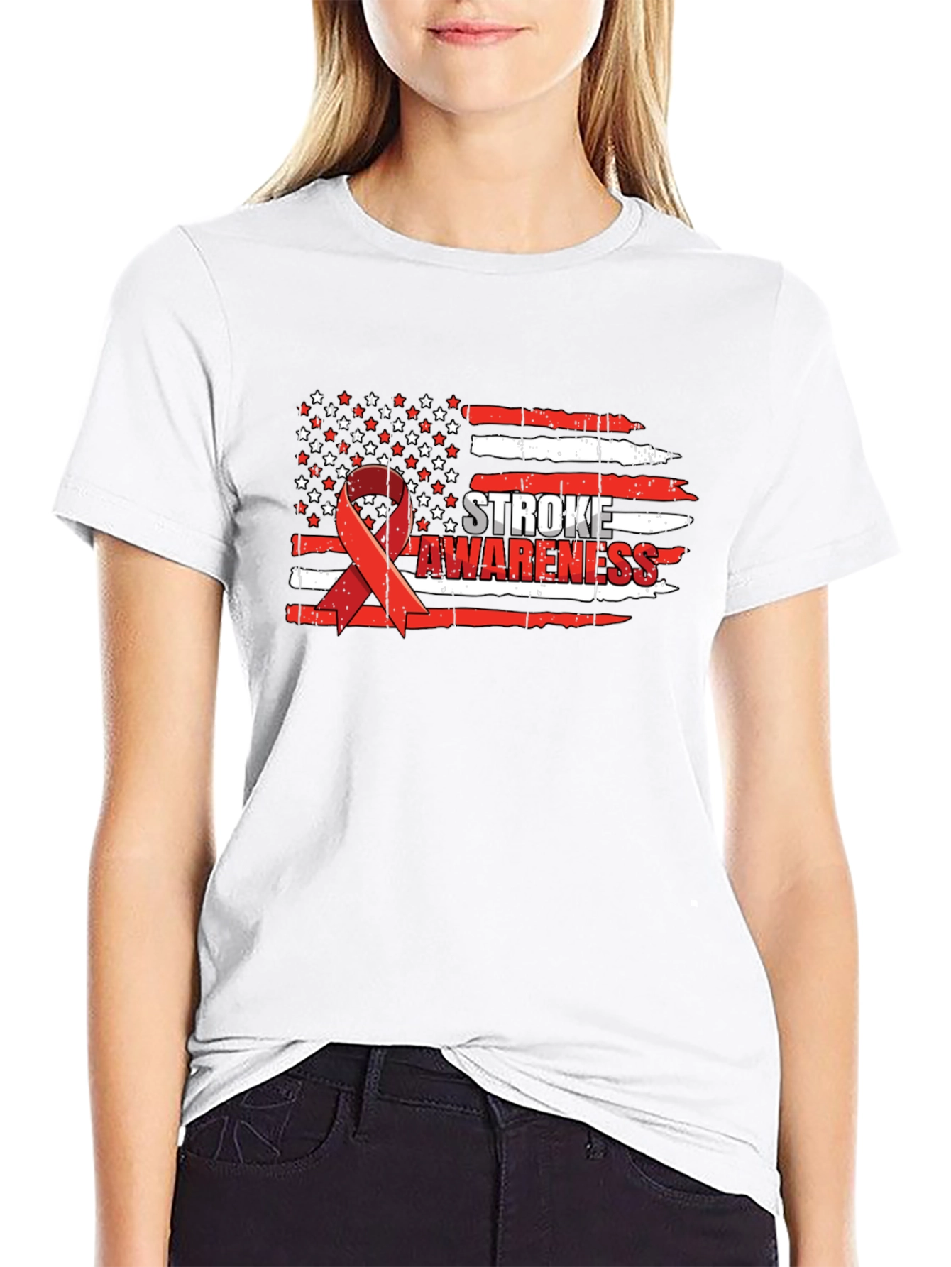 Stroke Awareness American Flag Ribbon T-Shirt