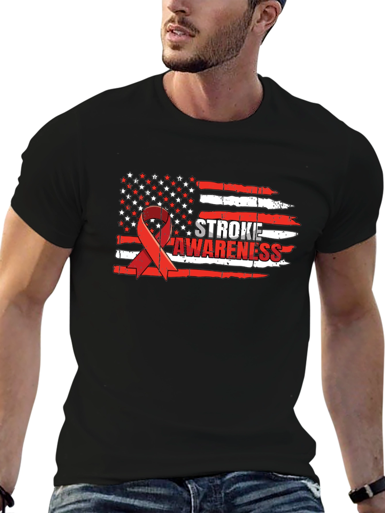 Stroke Awareness American Flag Ribbon T-Shirt