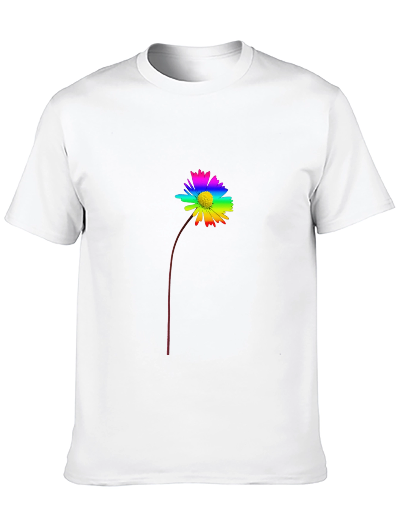 Rainbow Flower Graphic Tee - Black Cotton Casual Shirt