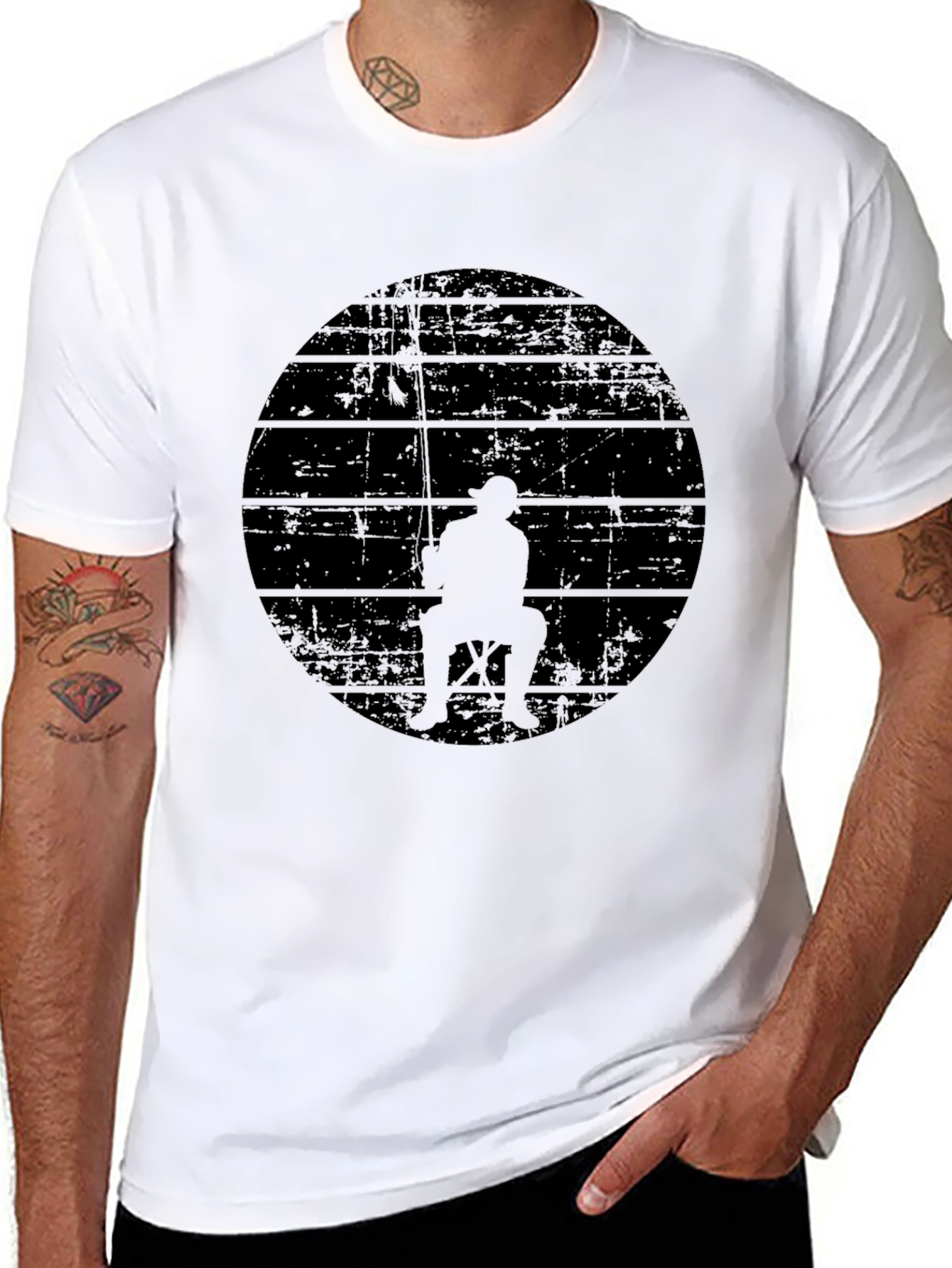 Mens Black Fishing Silhouette Graphic Tee