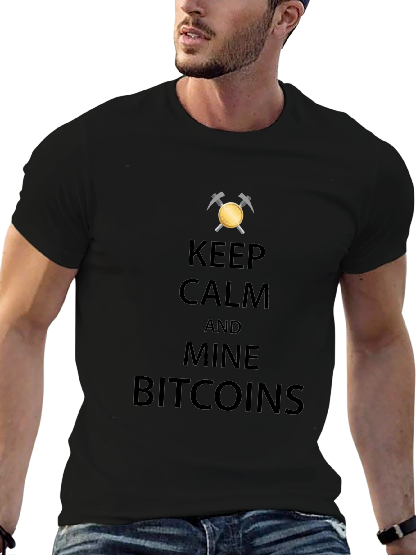 Keep Calm Mine Bitcoins Graphic Tee - Black