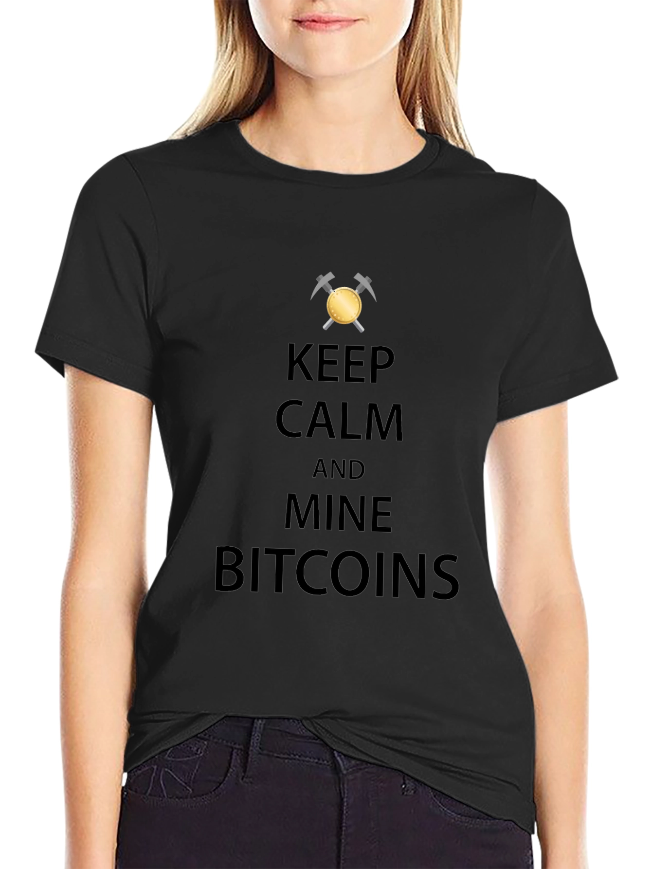 Keep Calm Mine Bitcoins Graphic Tee - Black