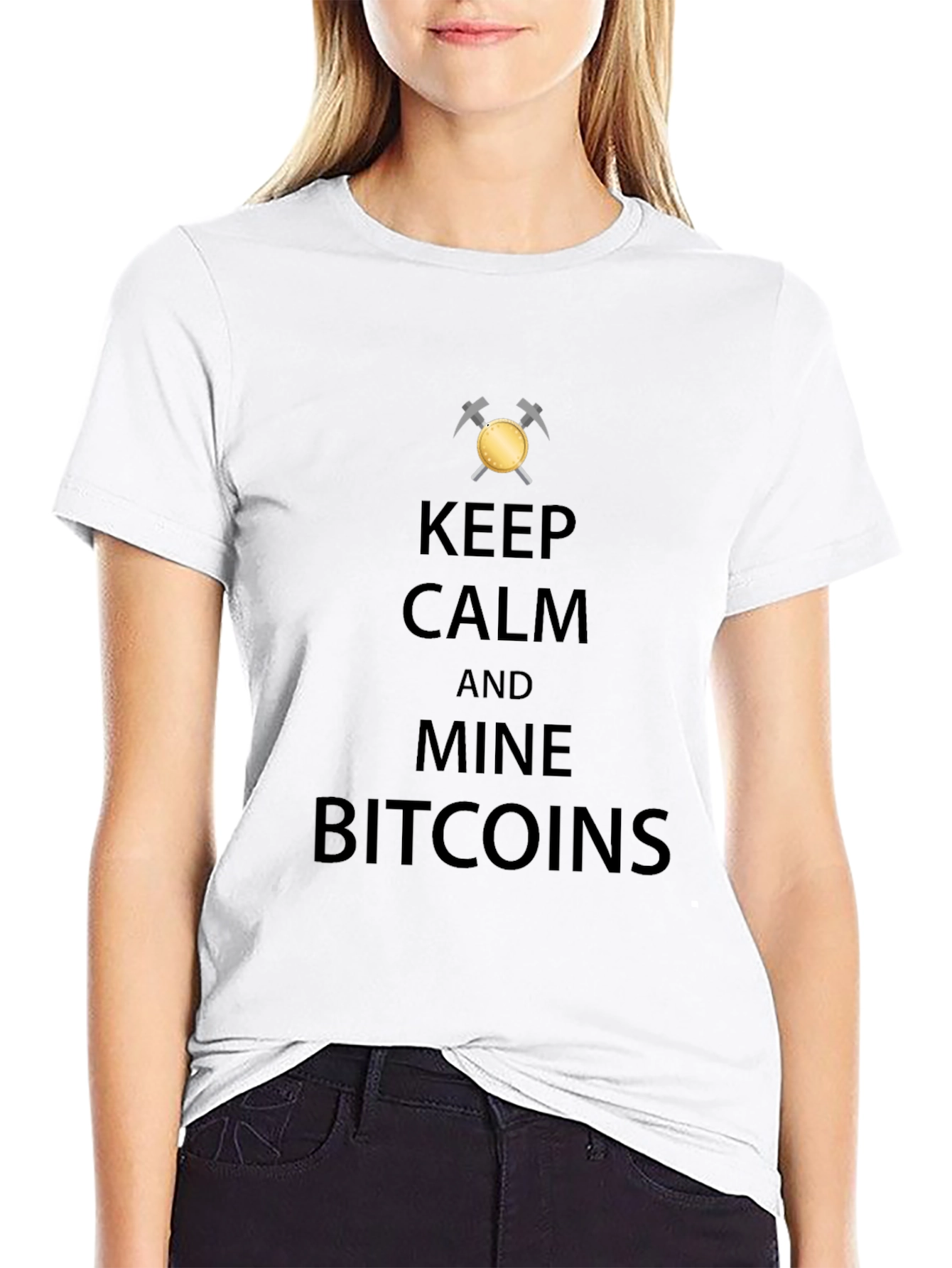 Keep Calm Mine Bitcoins Graphic Tee - Black