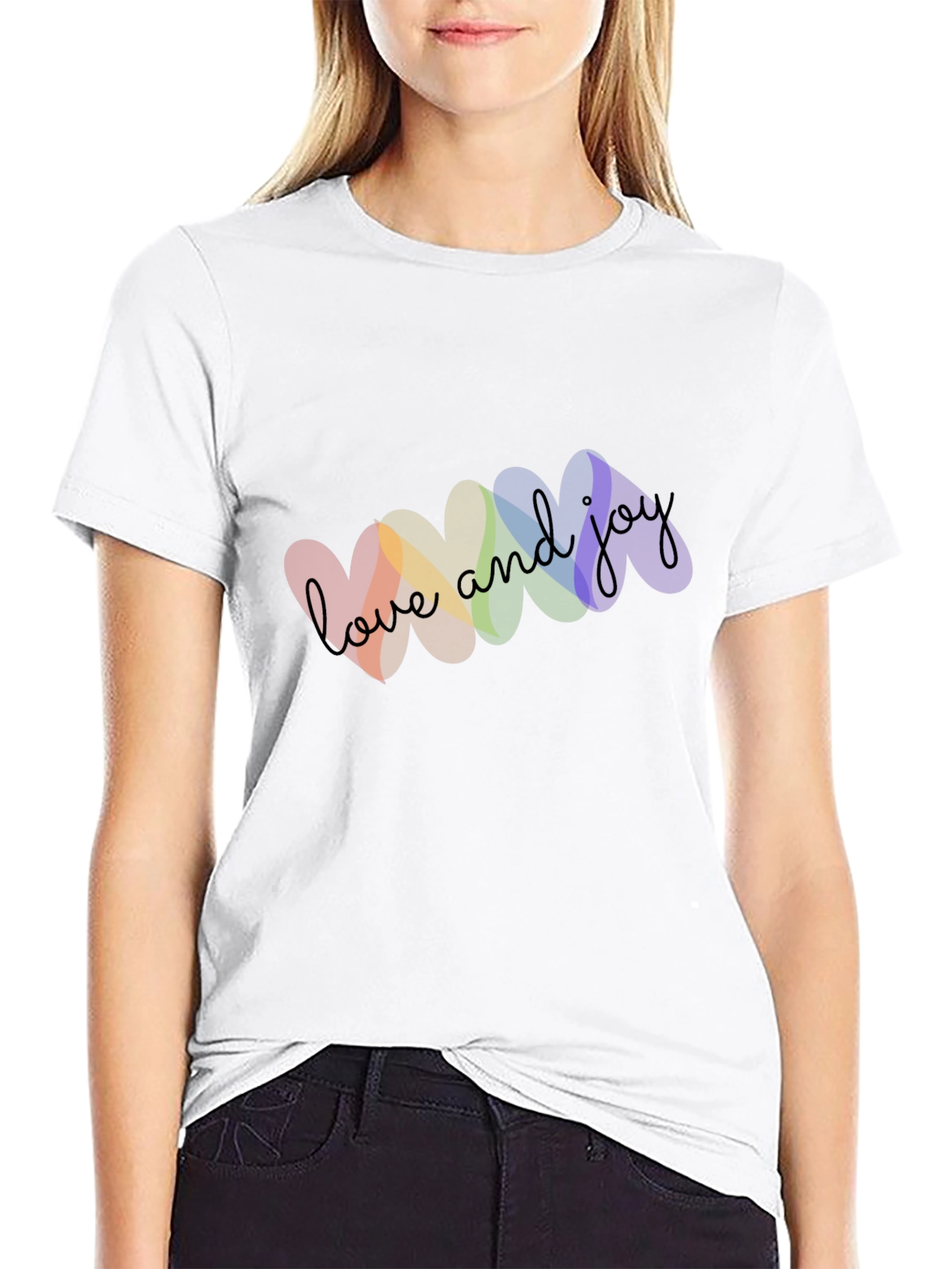 Love and Joy Rainbow Heart Graphic T-Shirt