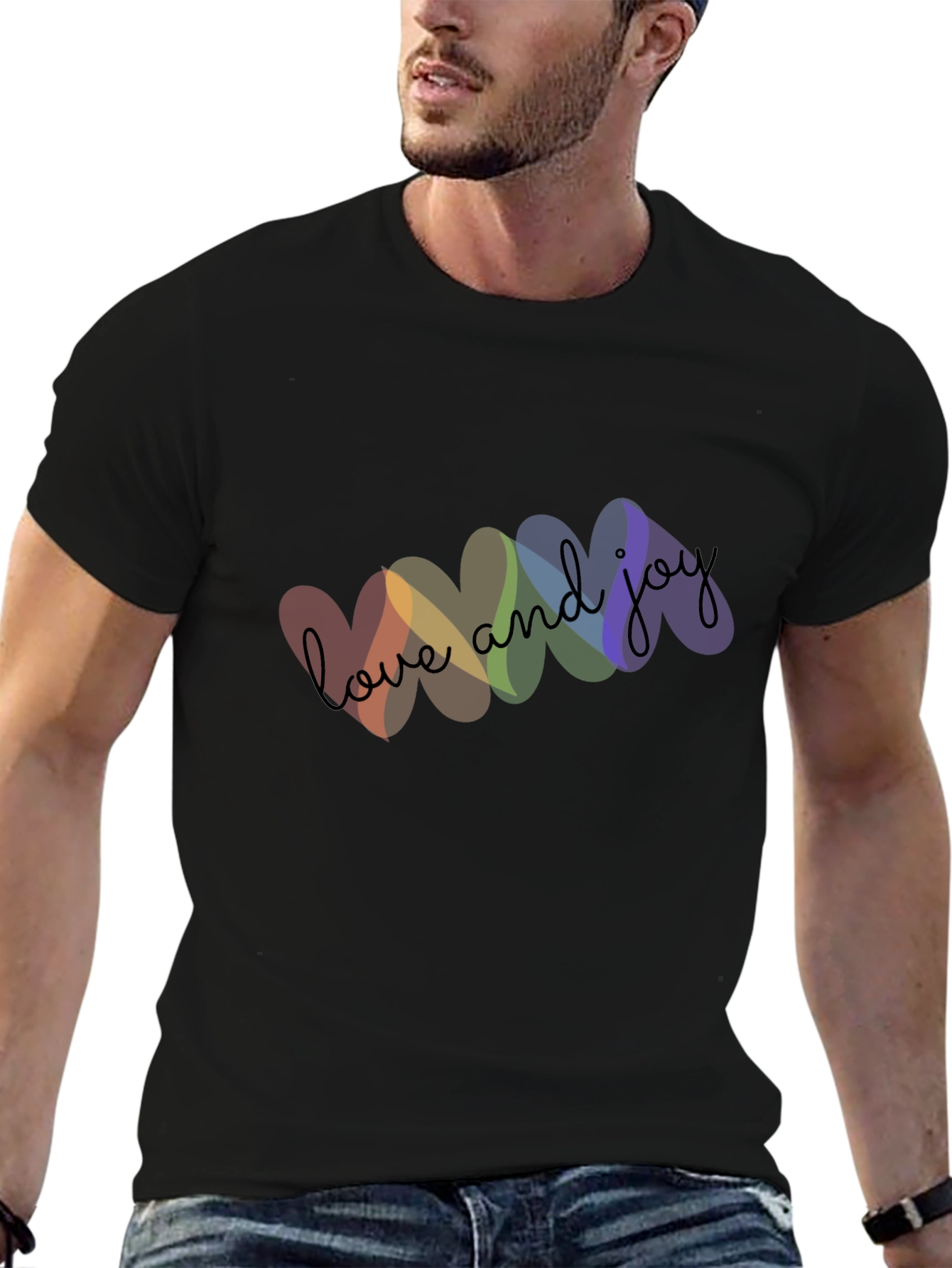 Love and Joy Rainbow Heart Graphic T-Shirt