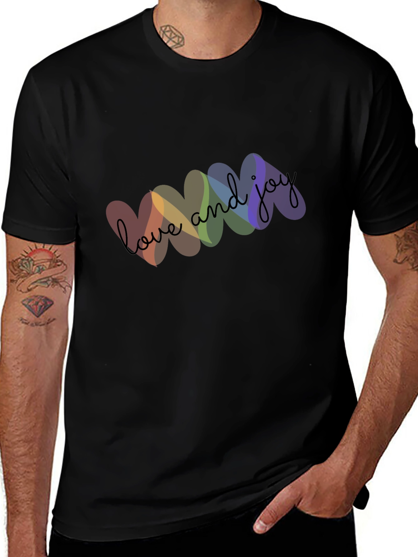 Love and Joy Rainbow Heart Graphic T-Shirt