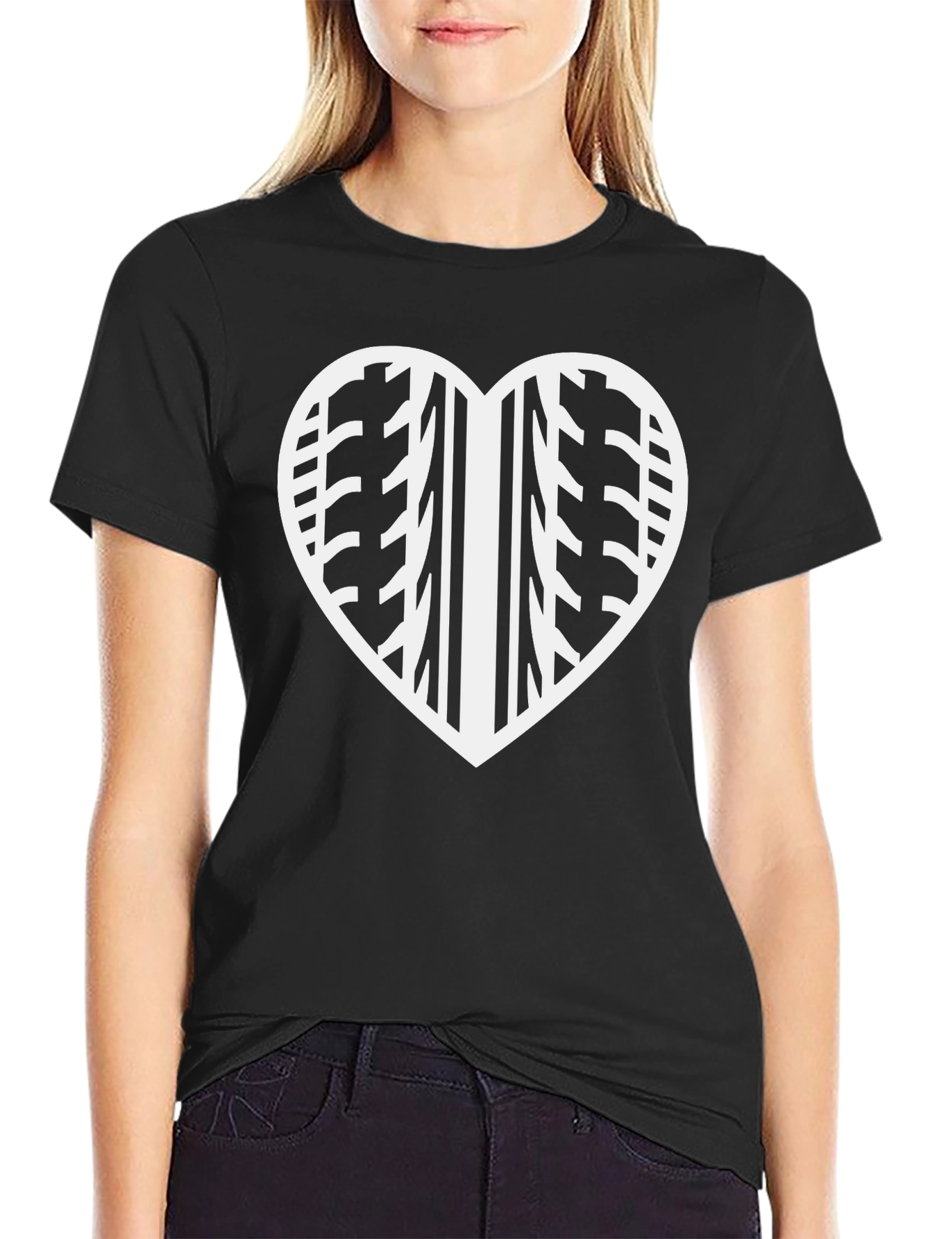 Motorcycle Tire Track Heart Graphic T-Shirt - Black