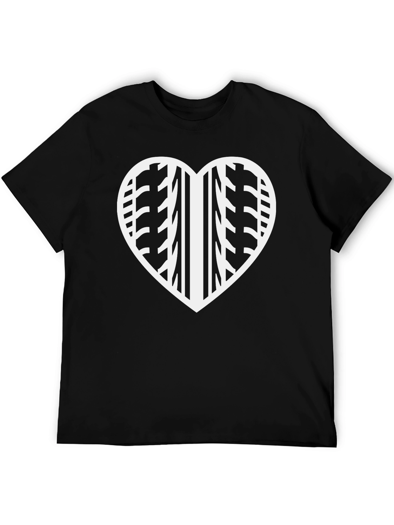 Motorcycle Tire Track Heart Graphic T-Shirt - Black