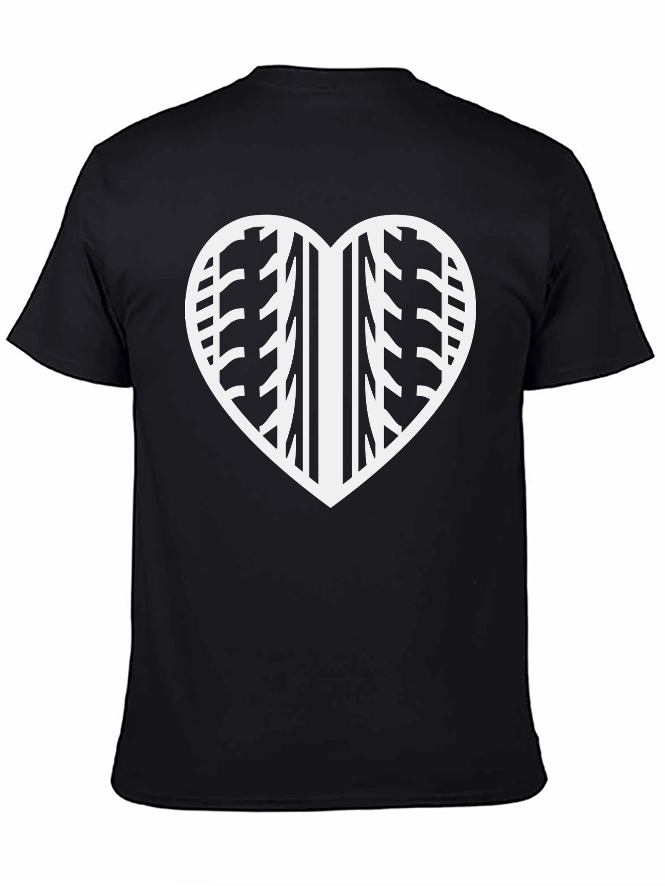 Motorcycle Tire Track Heart Graphic T-Shirt - Black