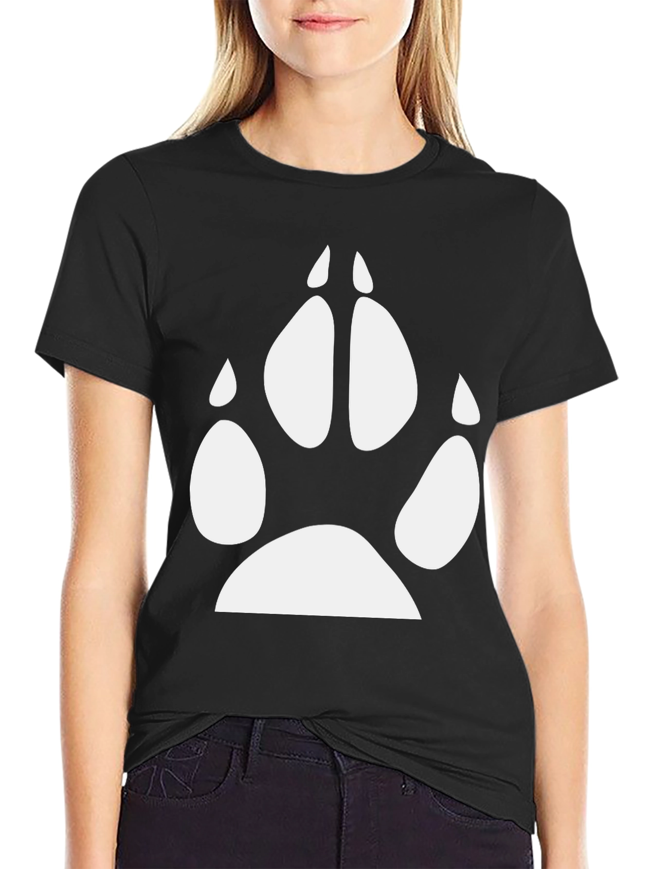 Mens Black T-Shirt with White Paw Print Design