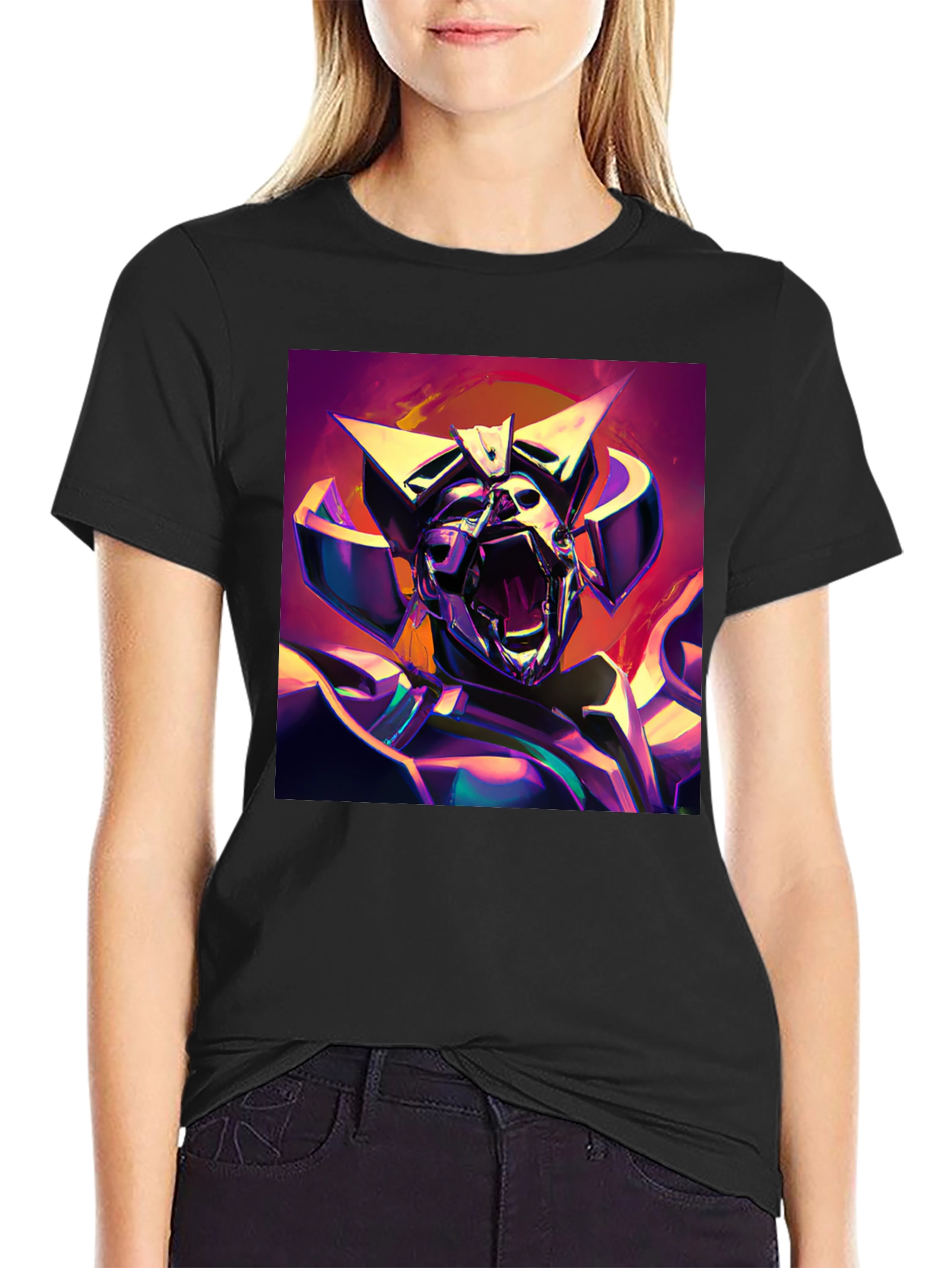 Sci-Fi Robot Graphic Black T-Shirt