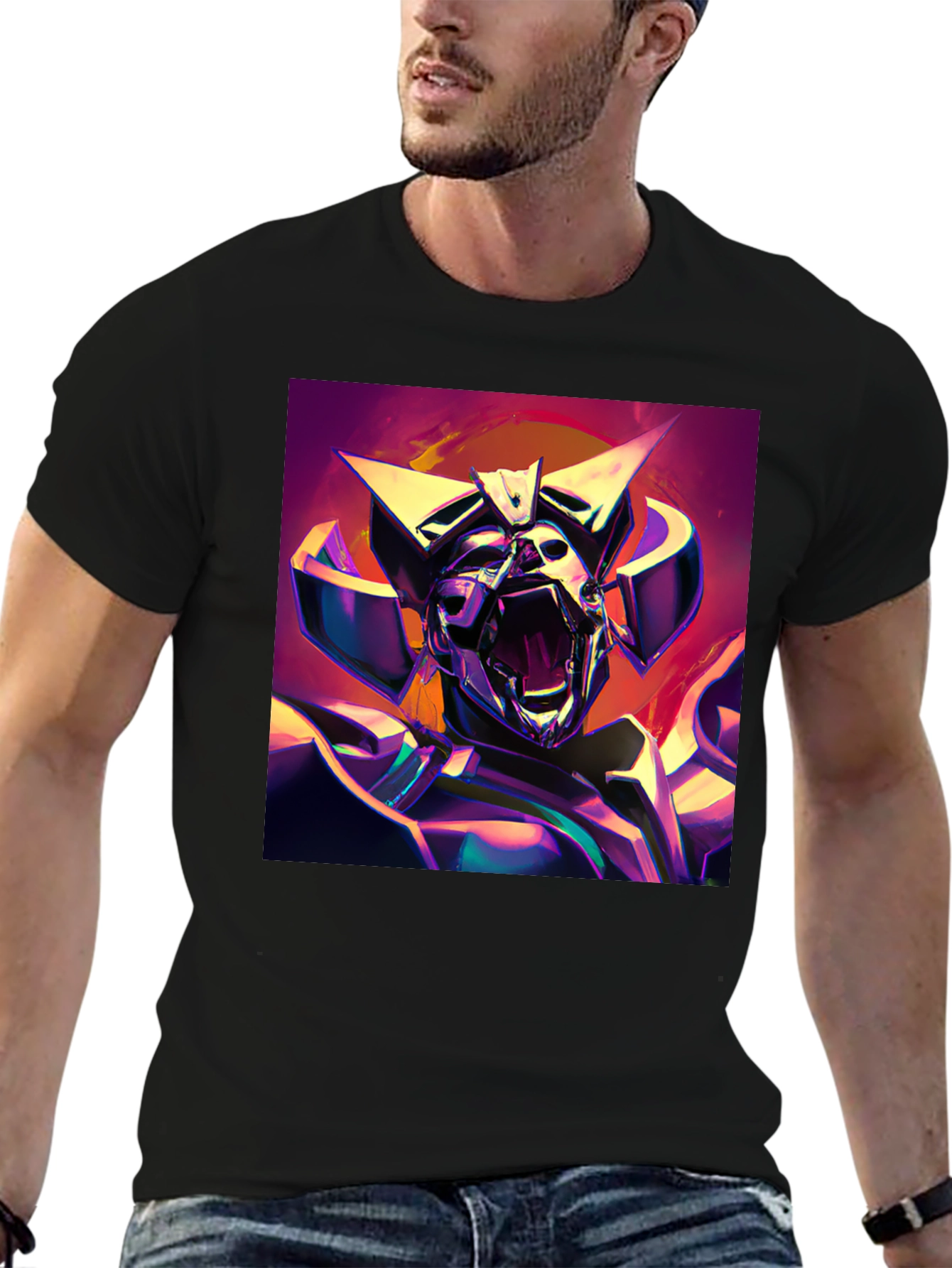 Sci-Fi Robot Graphic Black T-Shirt