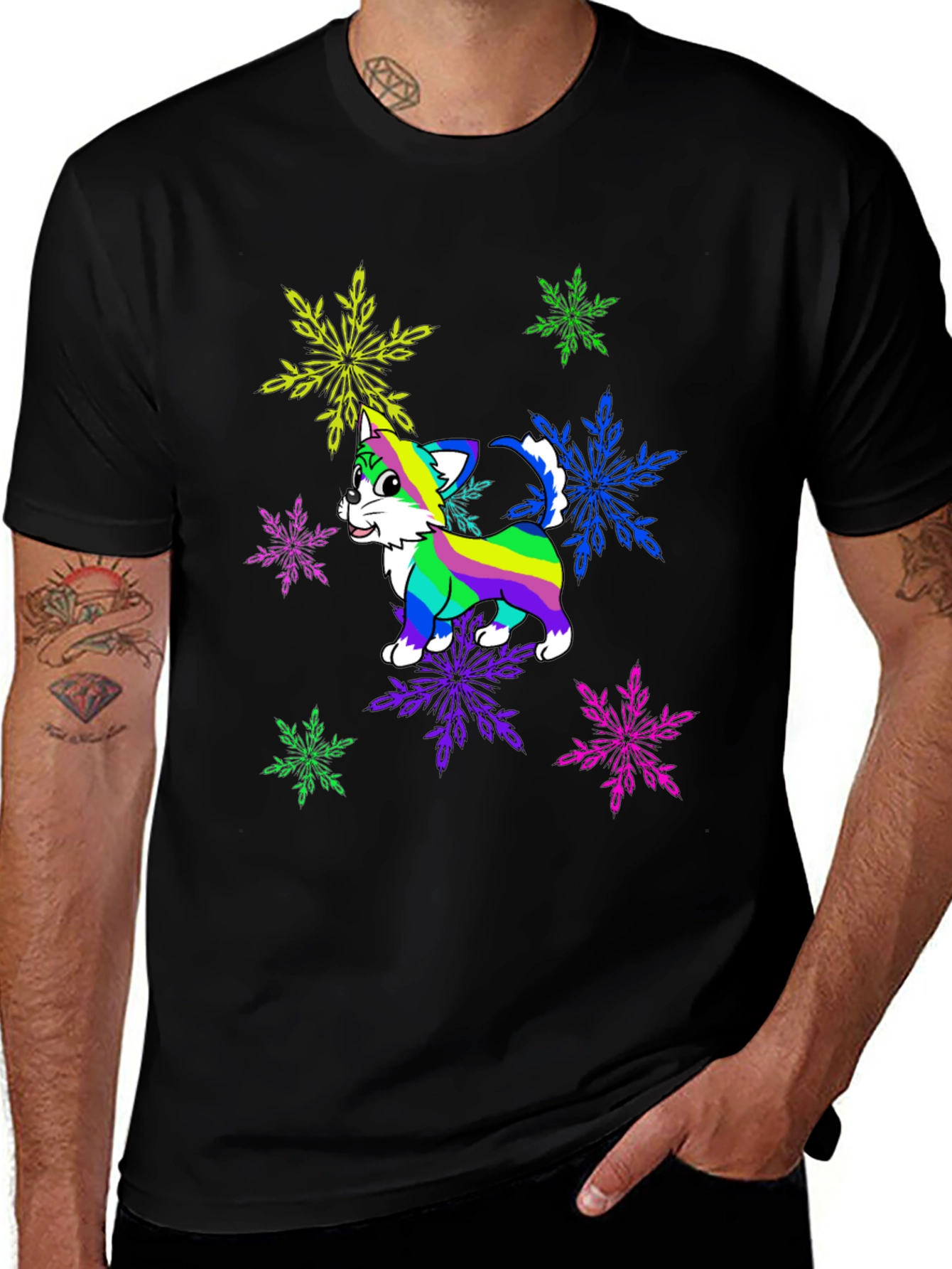 Rainbow Cat Snowflake Graphic Tee