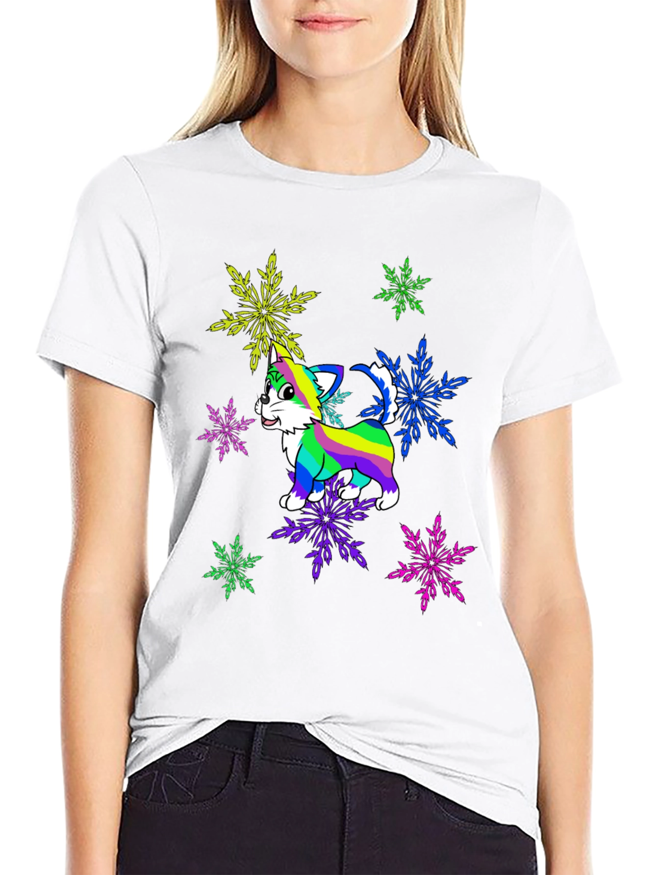 Rainbow Cat Snowflake Graphic Tee