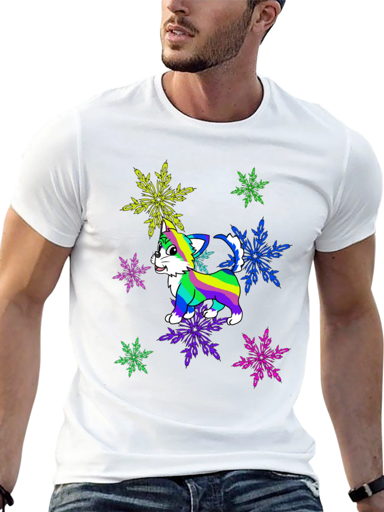 Rainbow Cat Snowflake Graphic Tee