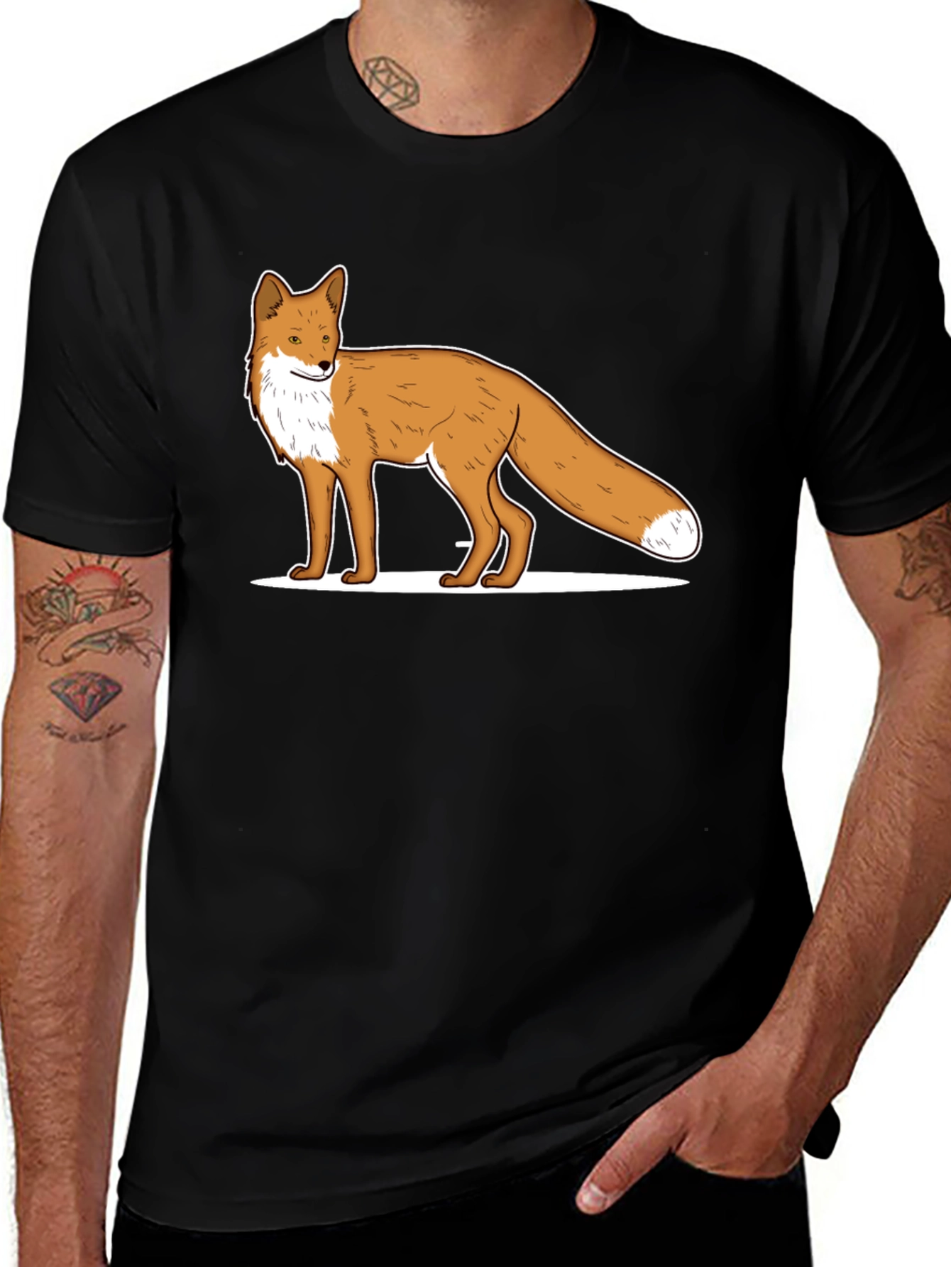 Fox Graphic Black T-Shirt - Animal Print Tee