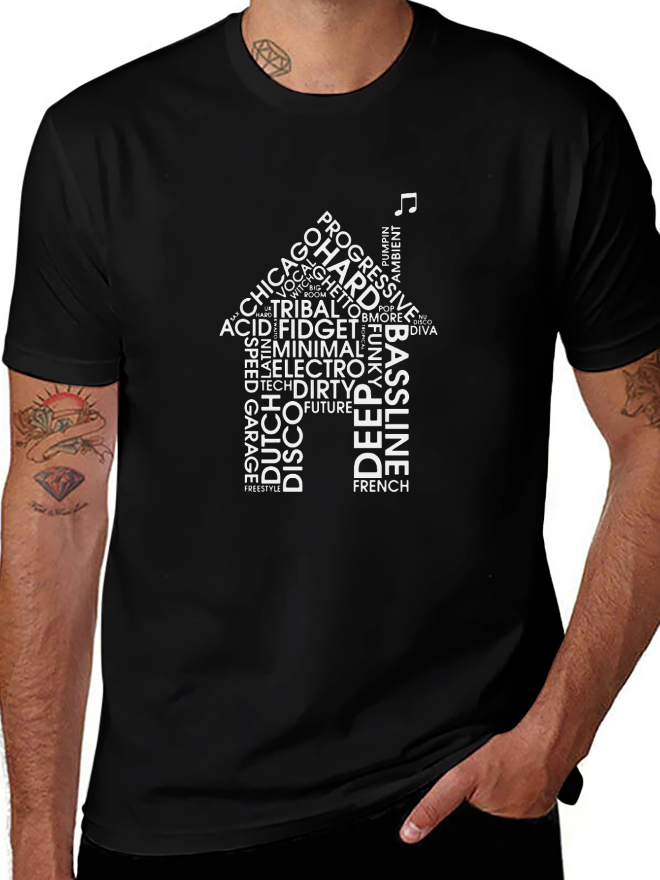 House Music Word Art Black T-Shirt