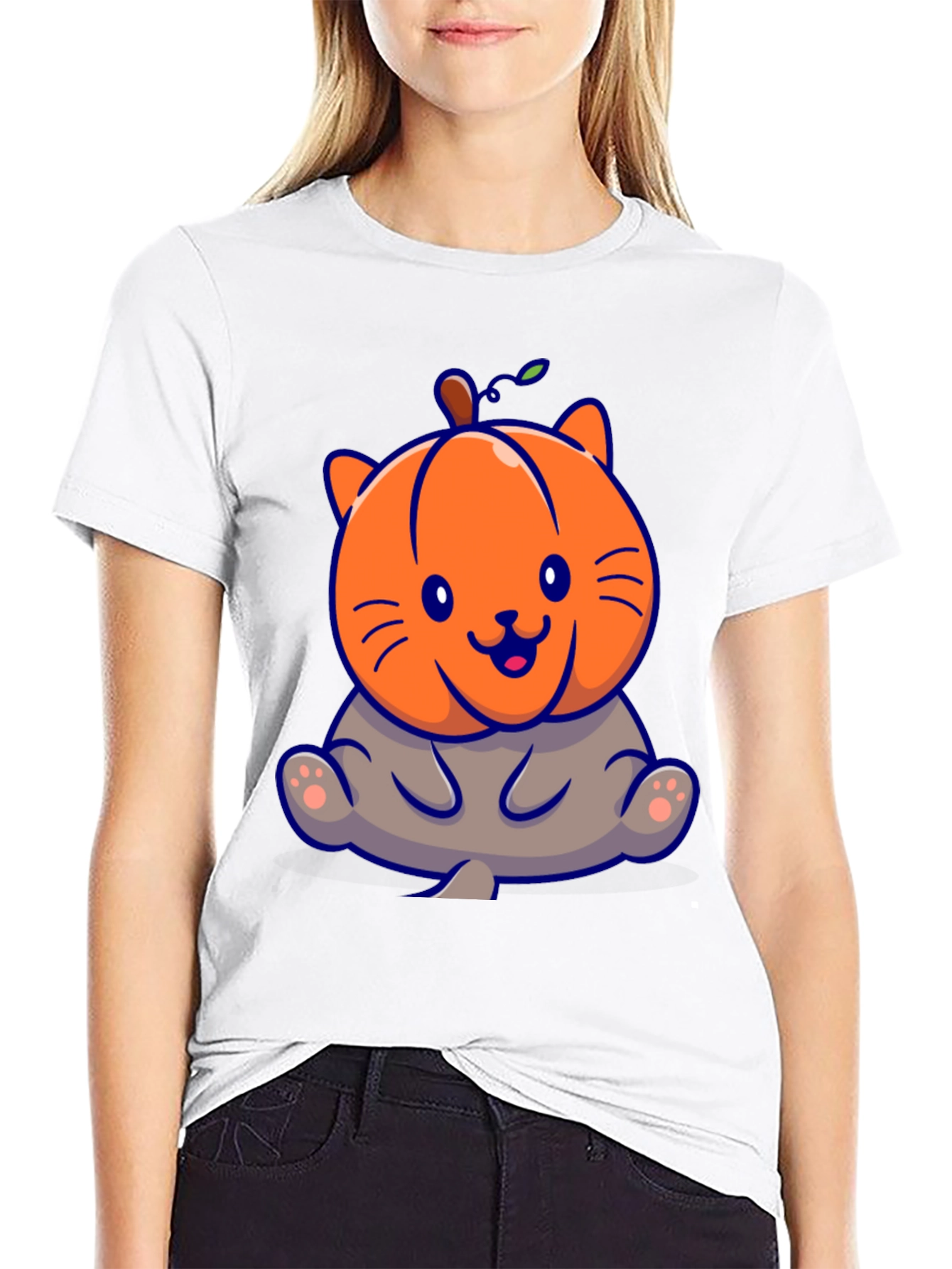 Pumpkin Cat Halloween Graphic T-Shirt